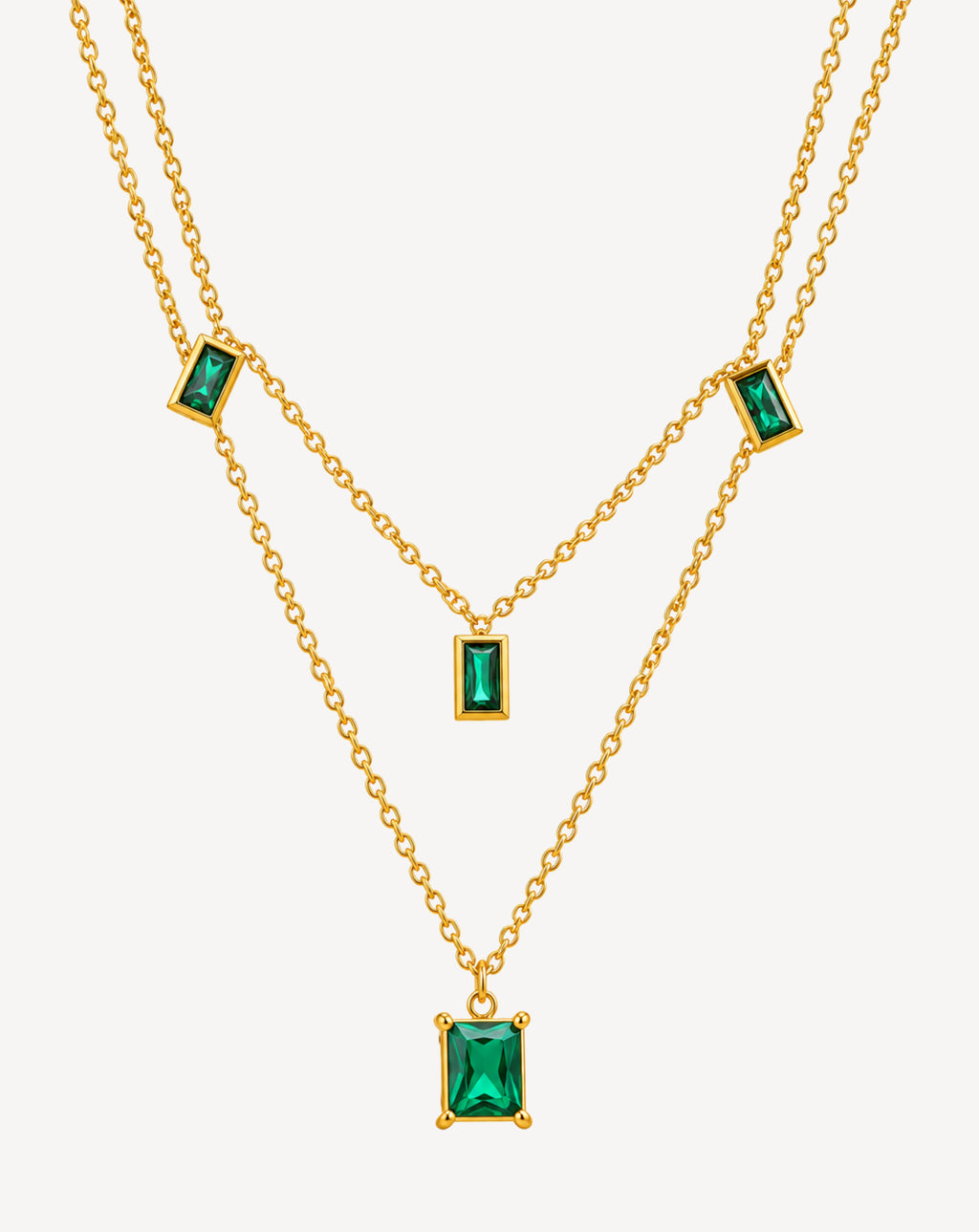 Gold Plated Green Crystal Layered Necklace for Women - product image 1