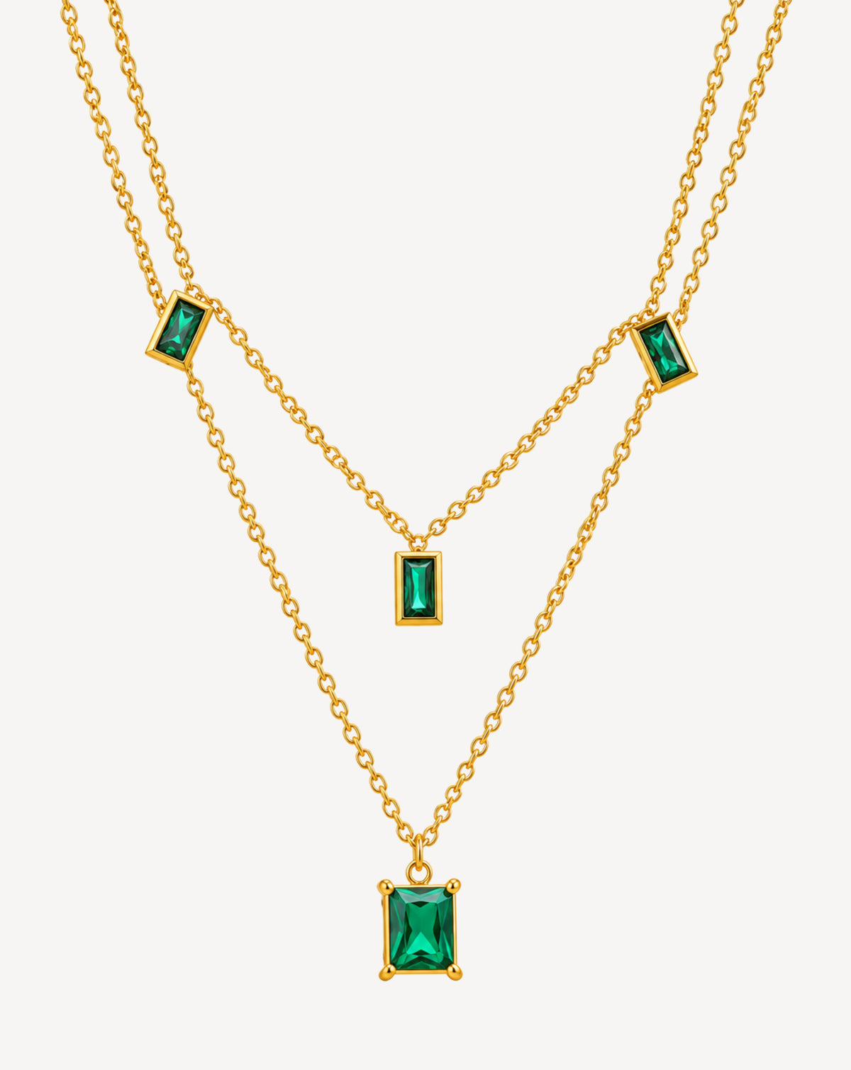 Gold Plated Green Crystal Layered Necklace for Women - product image 1