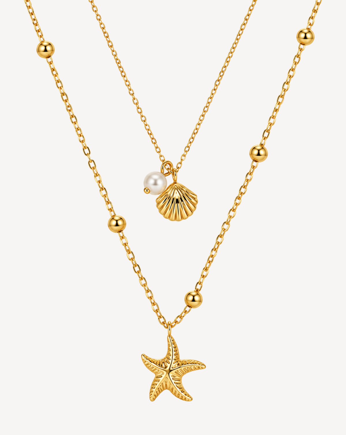 Gold Plated Pearl & Starfish Layered Necklace for Women - product image 1