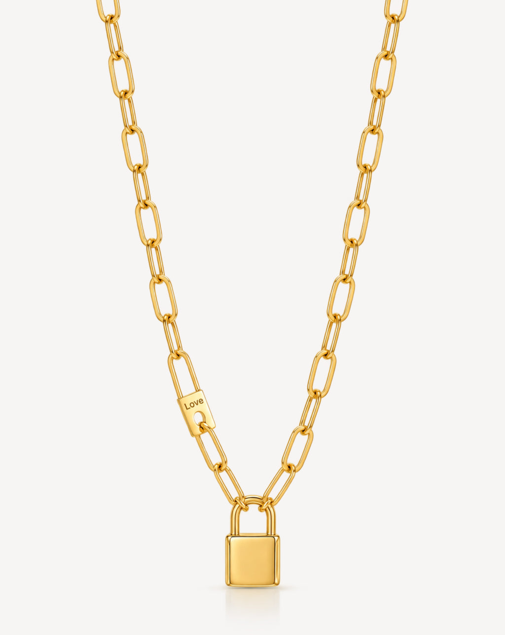 Gold Plated Love Lock Paperclip Chain Necklace for Women - product image 1