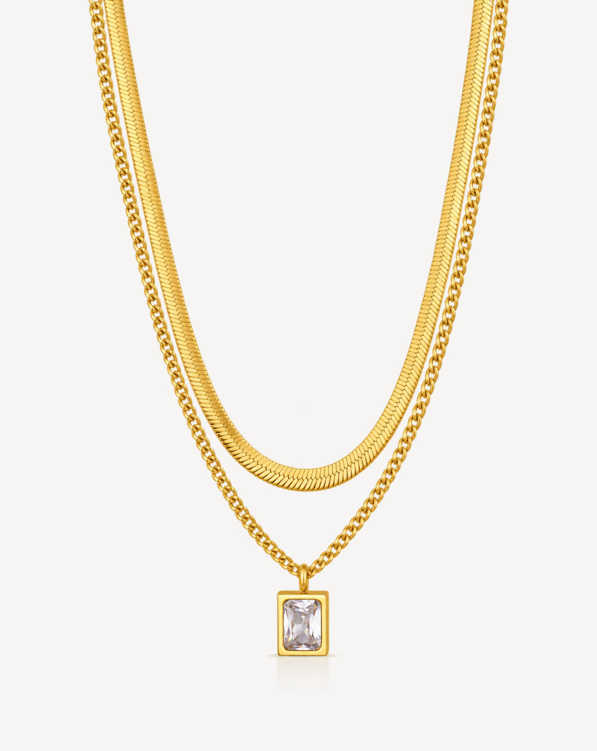 Gold Plated Crystal Rectangle Layered Necklace for Women - product image 1