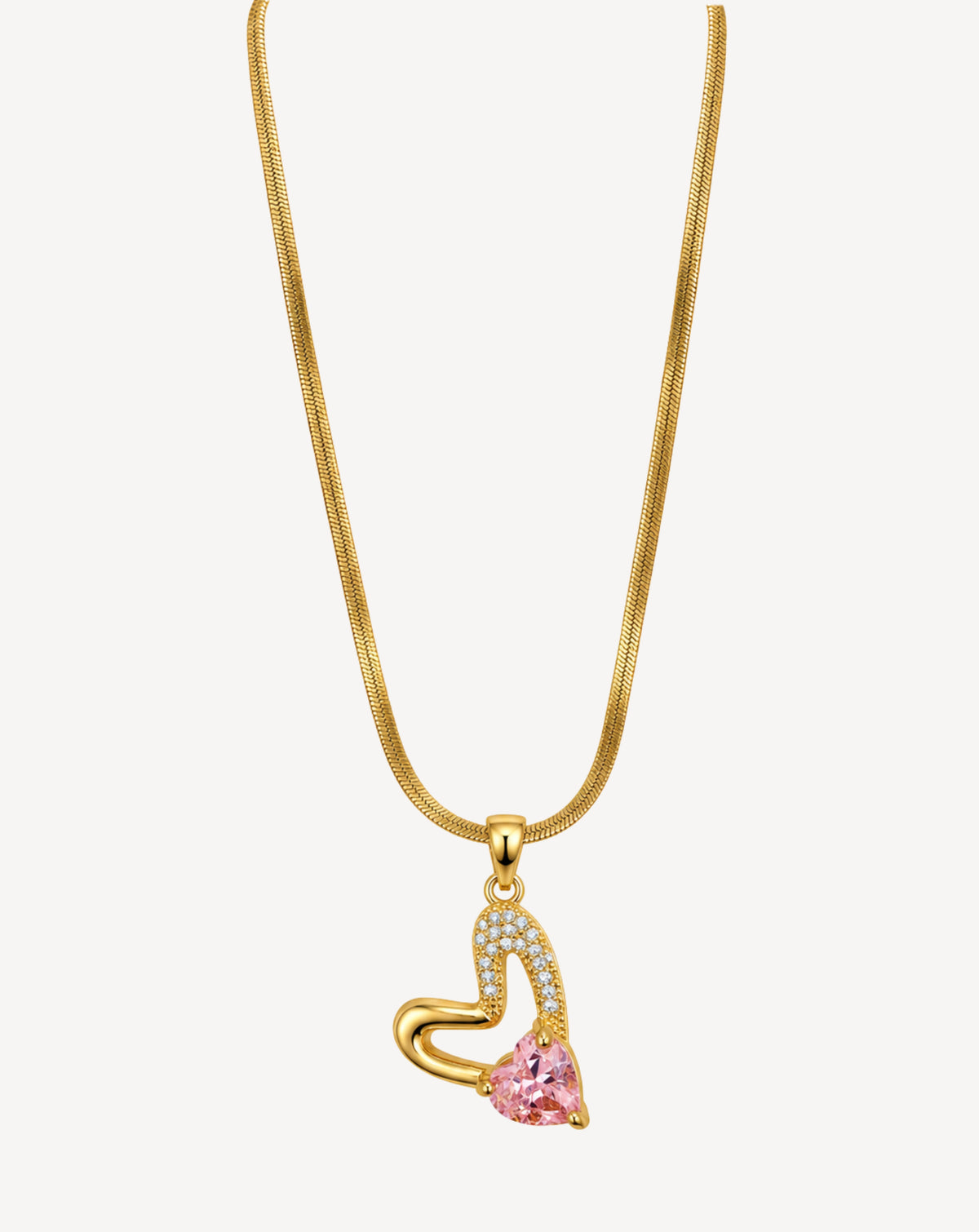 Gold Plated Pink Heart Crystal Pendant Necklace for Women - product image 1