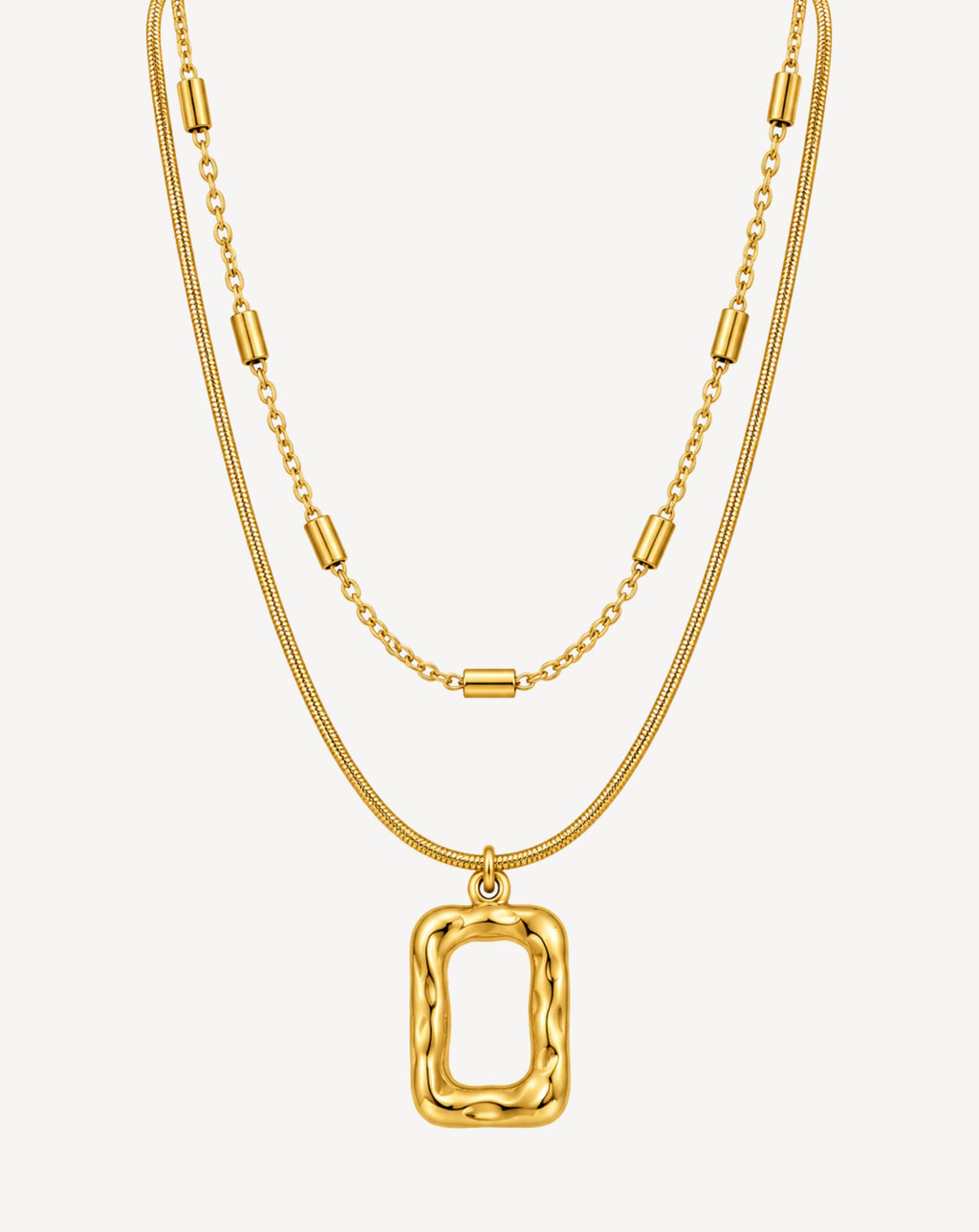 Gold Plated Double Layer Rectangle Pendant Necklace for Women - product image 1