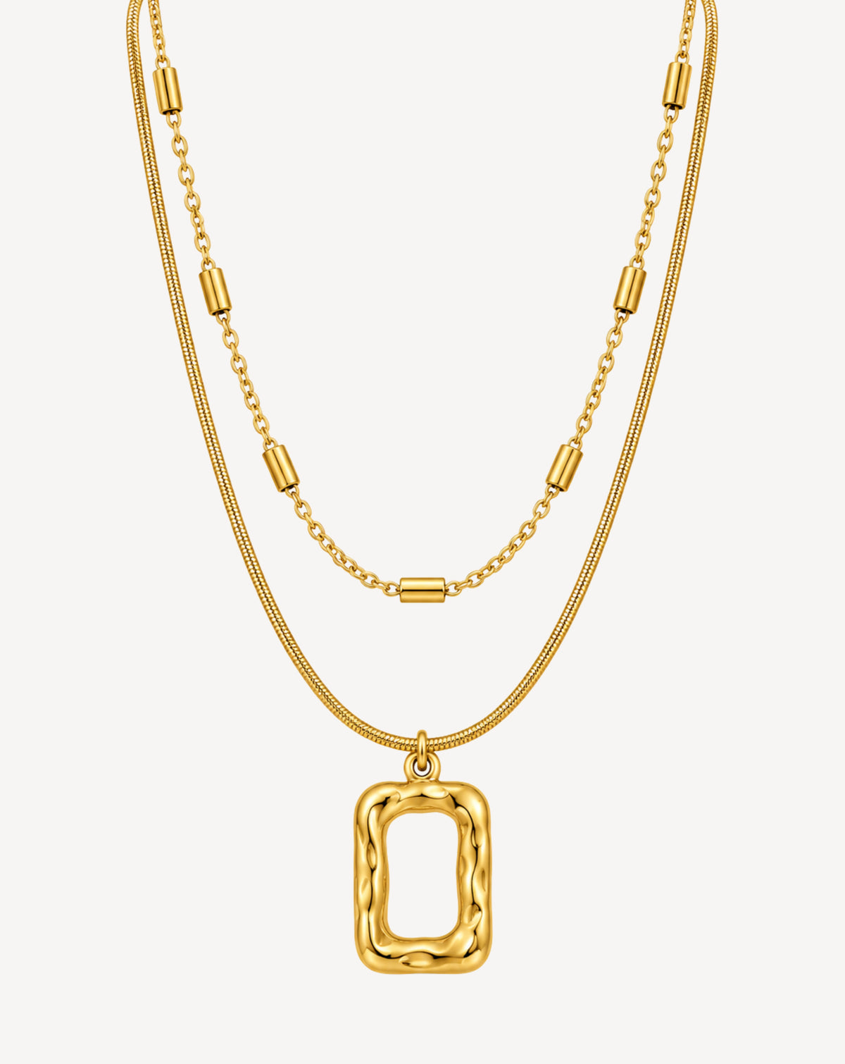 Gold Plated Double Layer Rectangle Pendant Necklace for Women - product image 1