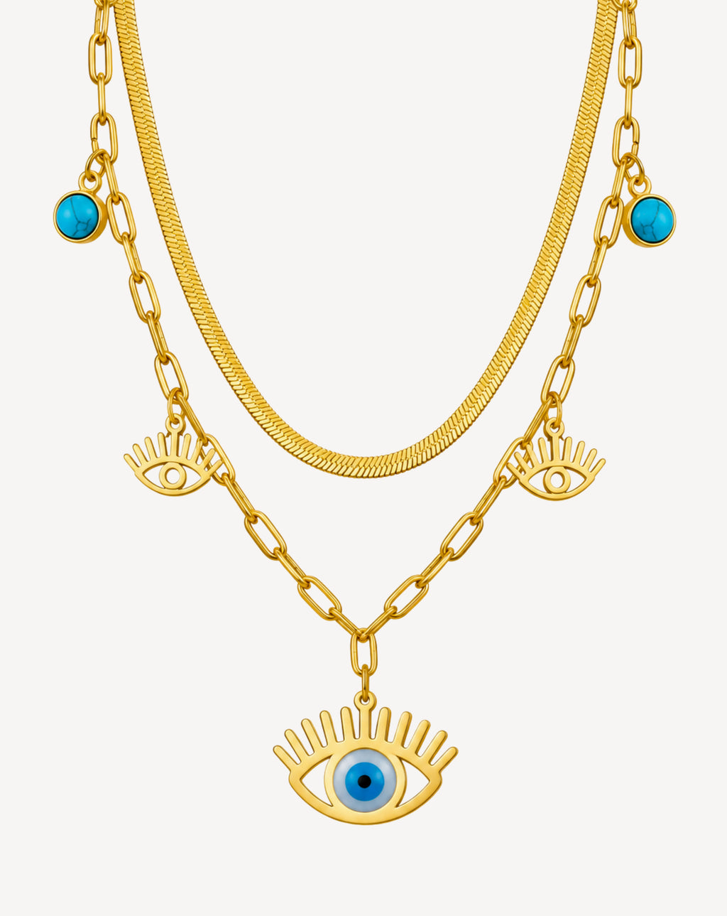 Gold Plated Blue Evil Eye Layered Necklace for Women - product image 1