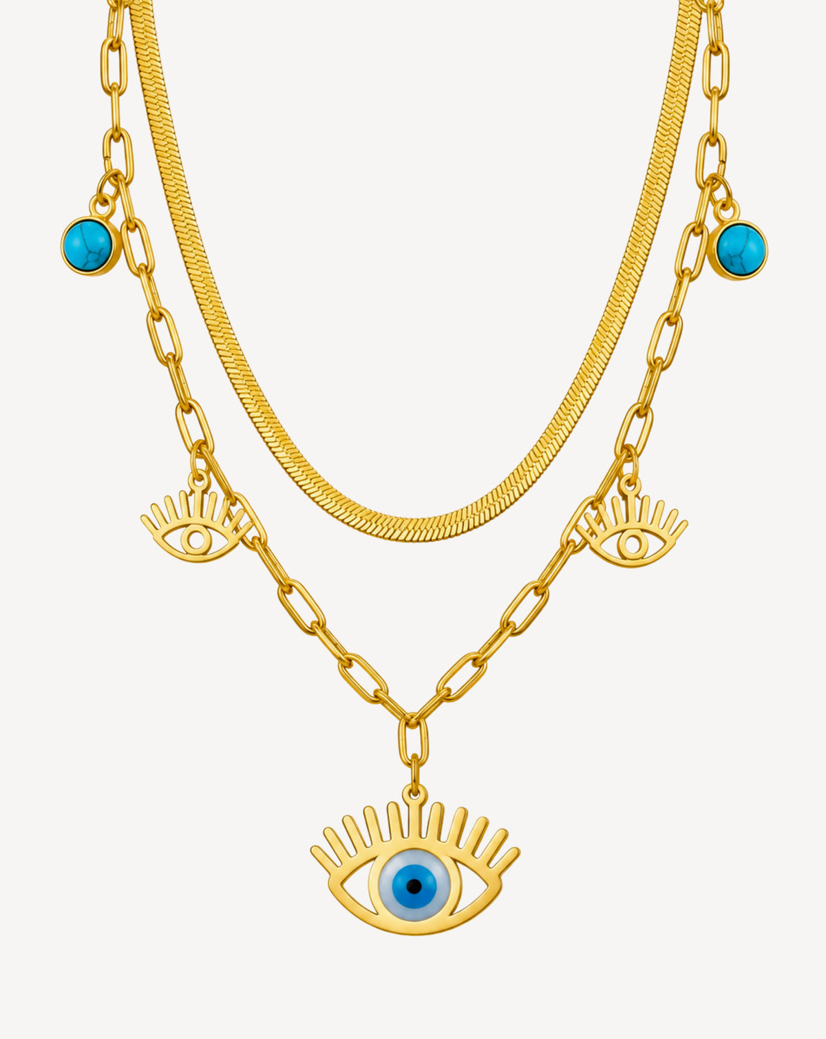 Gold Plated Blue Evil Eye Layered Necklace for Women - product image 1