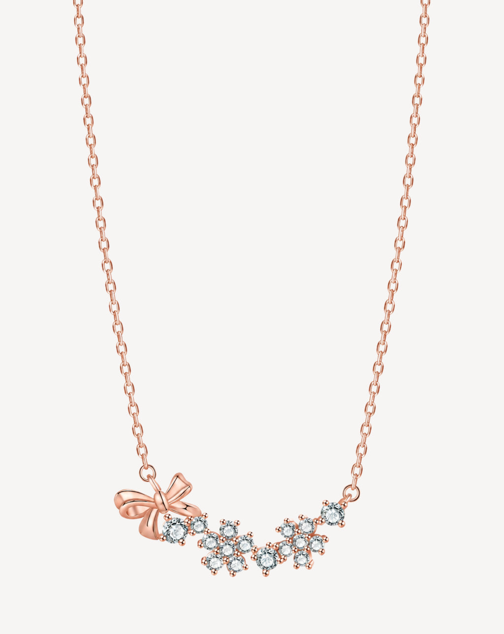 Rose Gold Plated Crystal Floral Bow Necklace for Women - product image 1