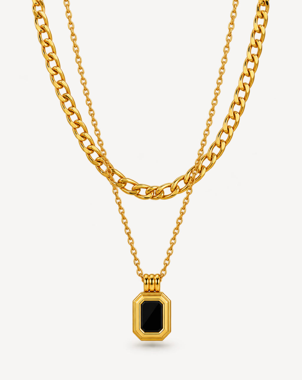 Gold Plated Black Stone Layered Pendant Necklace for Women - product image 1