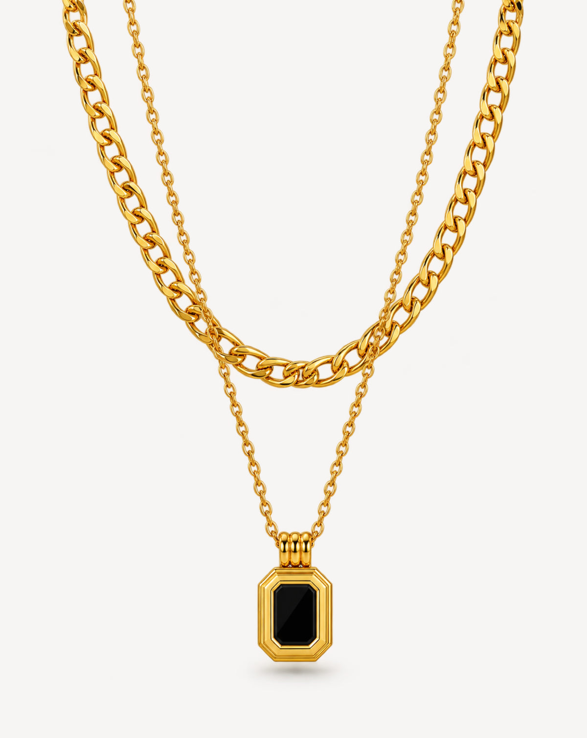 Gold Plated Black Stone Layered Pendant Necklace for Women - product image 1
