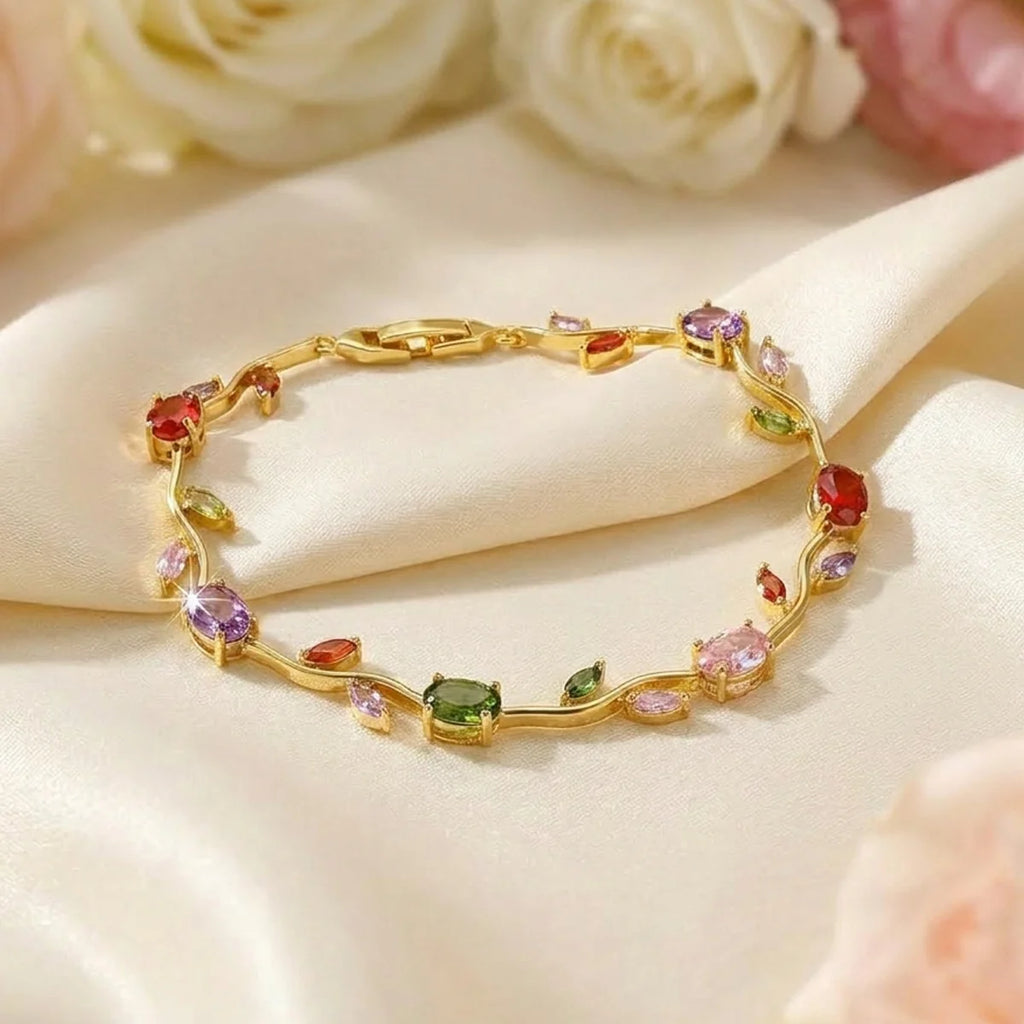 Gold Plated Multicolor Crystal Floral Bracelet for Women - product image 4