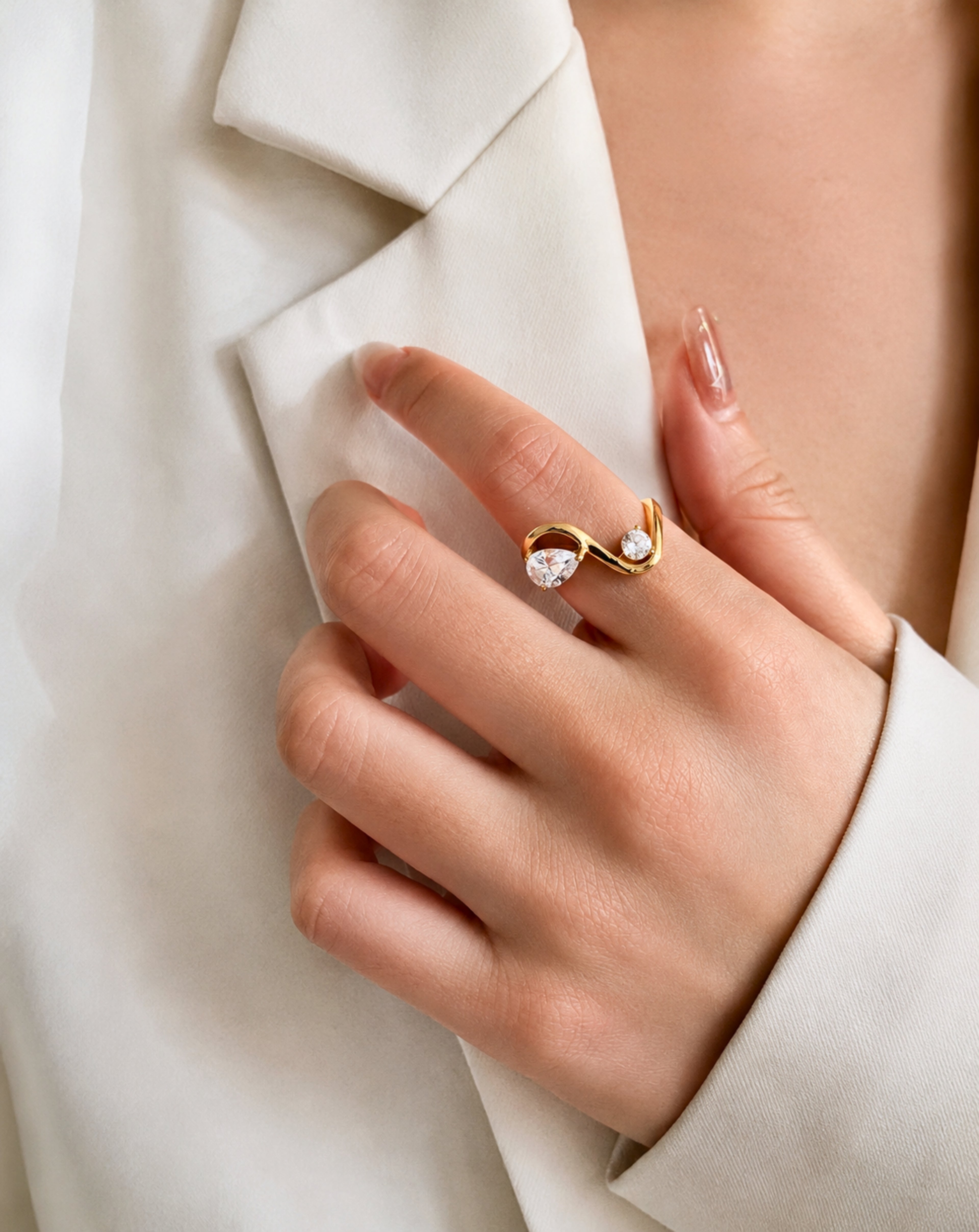 Geometric Zircon Double Ring | Gold Stainless Steel