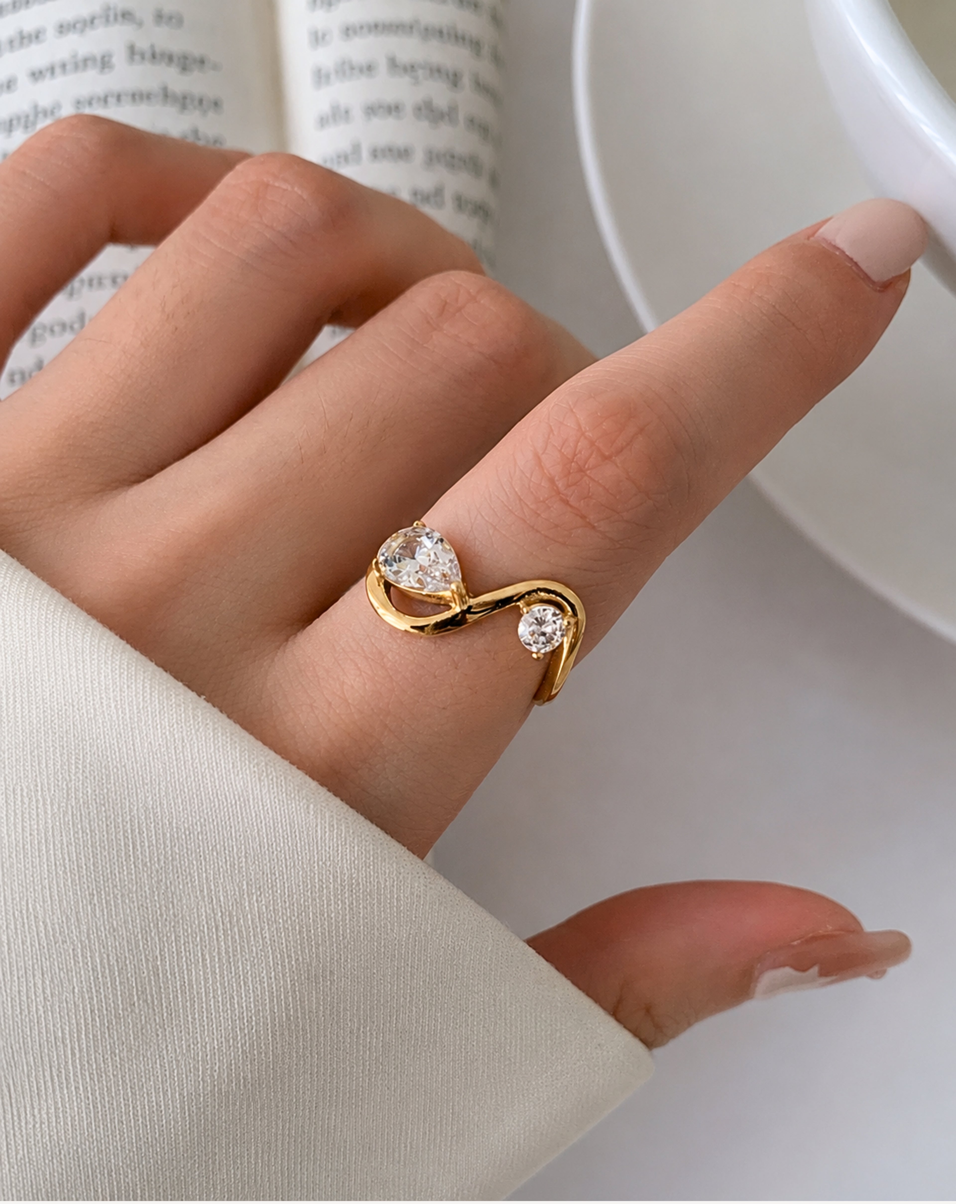 Geometric Zircon Double Ring | Gold Stainless Steel
