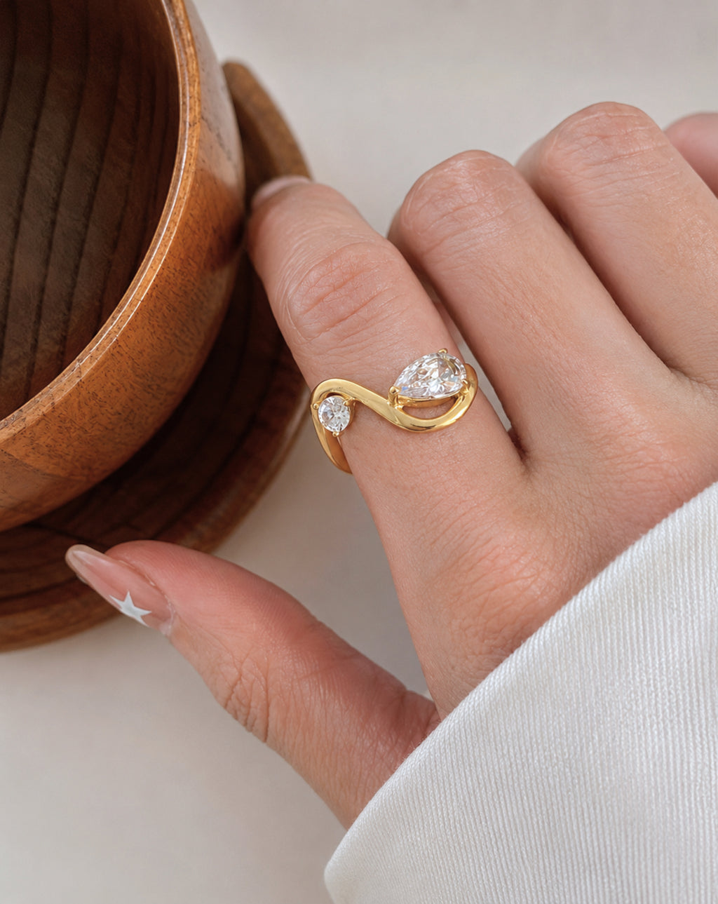Geometric Zircon Double Ring | Gold Stainless Steel