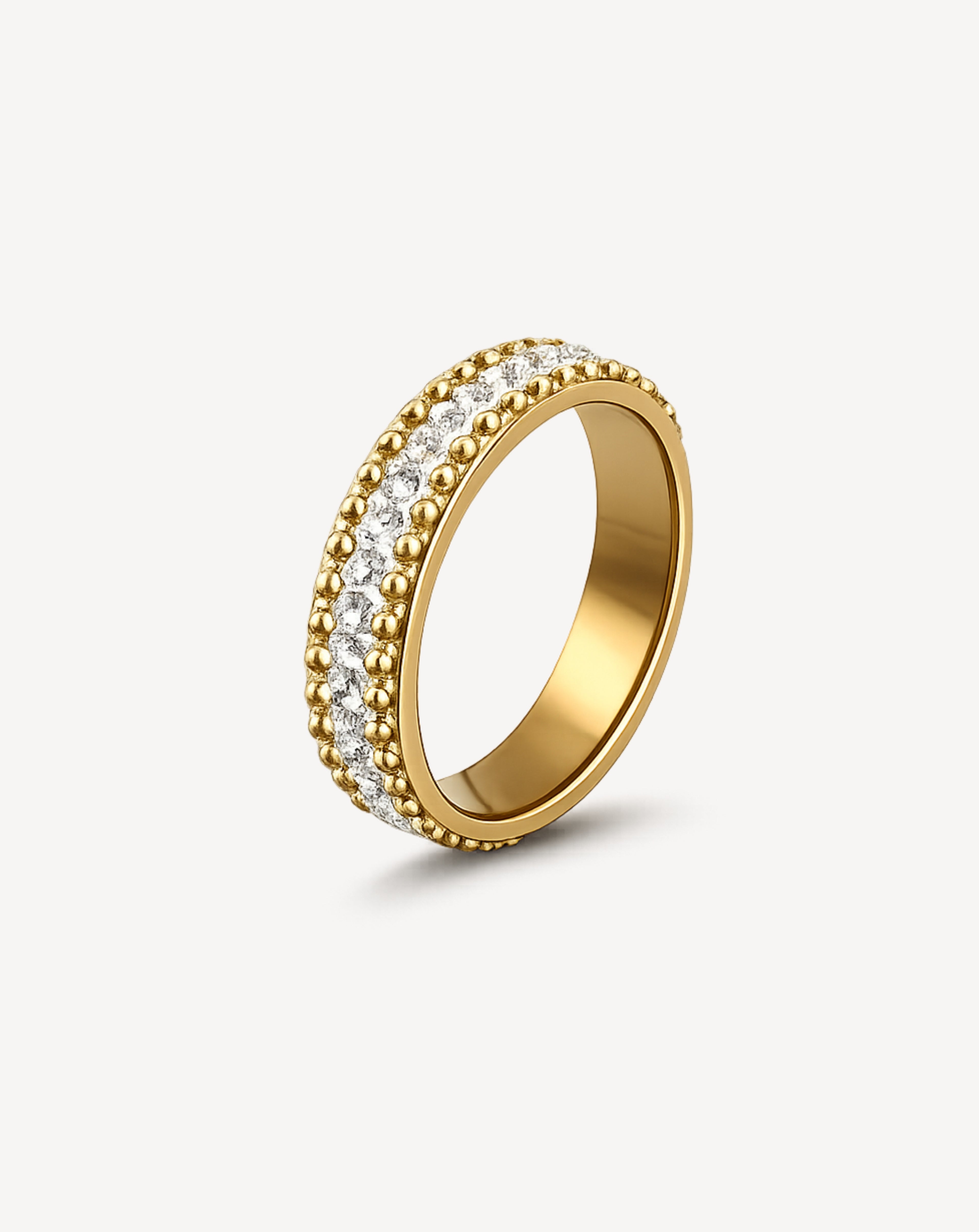 Gold-plated Stainless Steel Single Row Diamond Ring