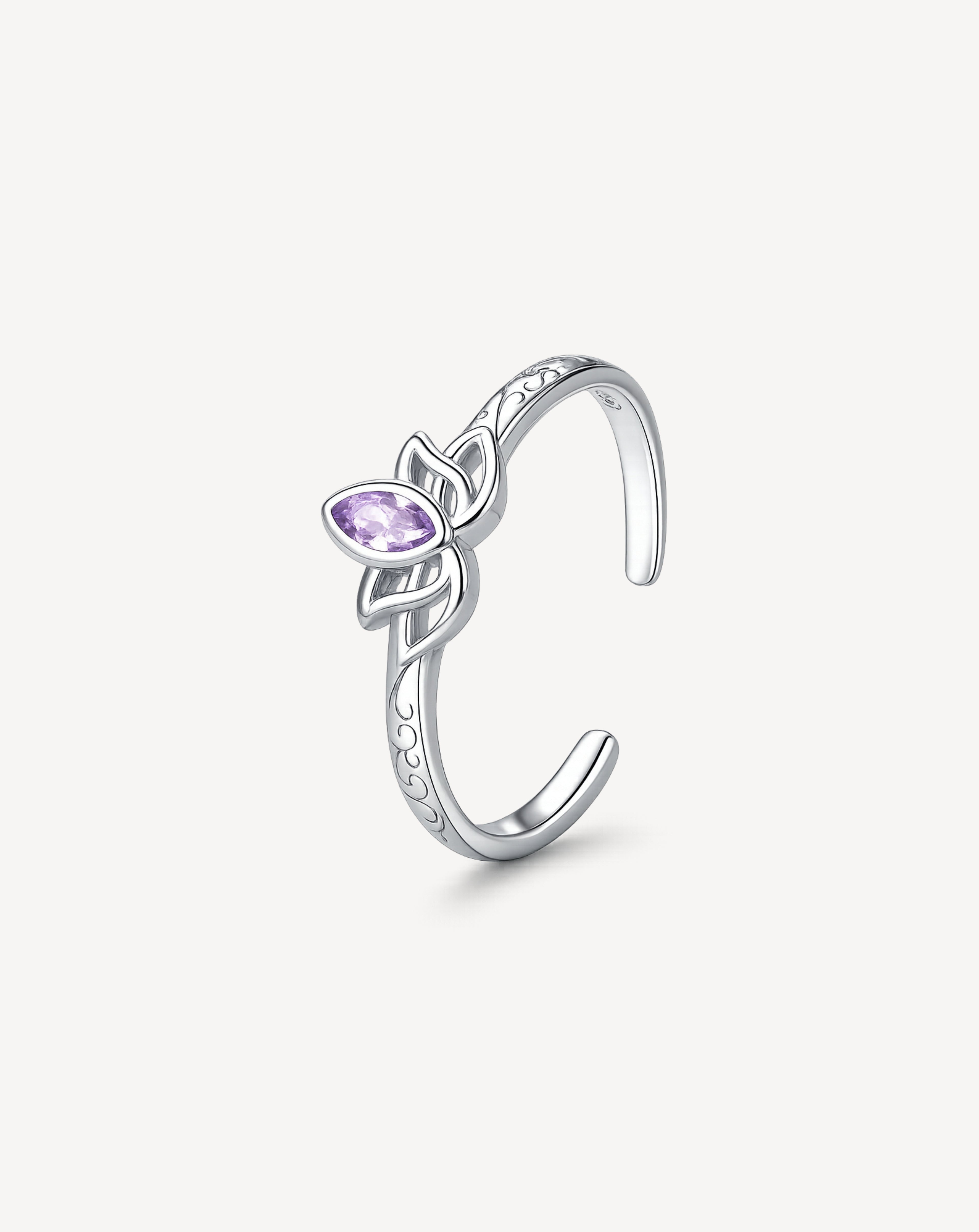 925 Sterling Silver Purple Zircon Lotus Open Ring for Women