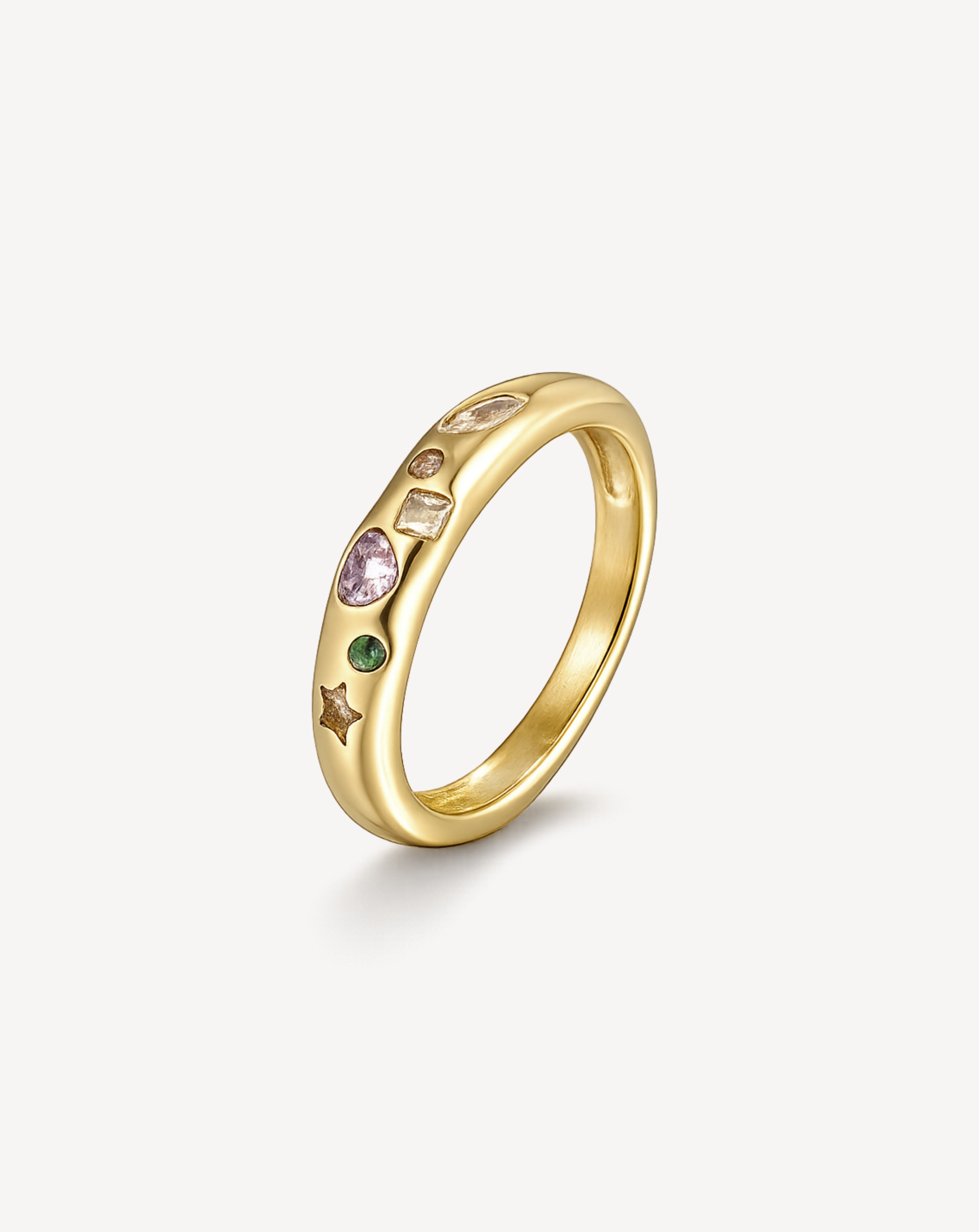 Retro Colorful Zircon Geometric Ring for Women