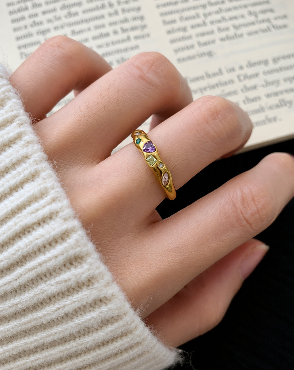 Retro Colorful Zircon Geometric Ring for Women