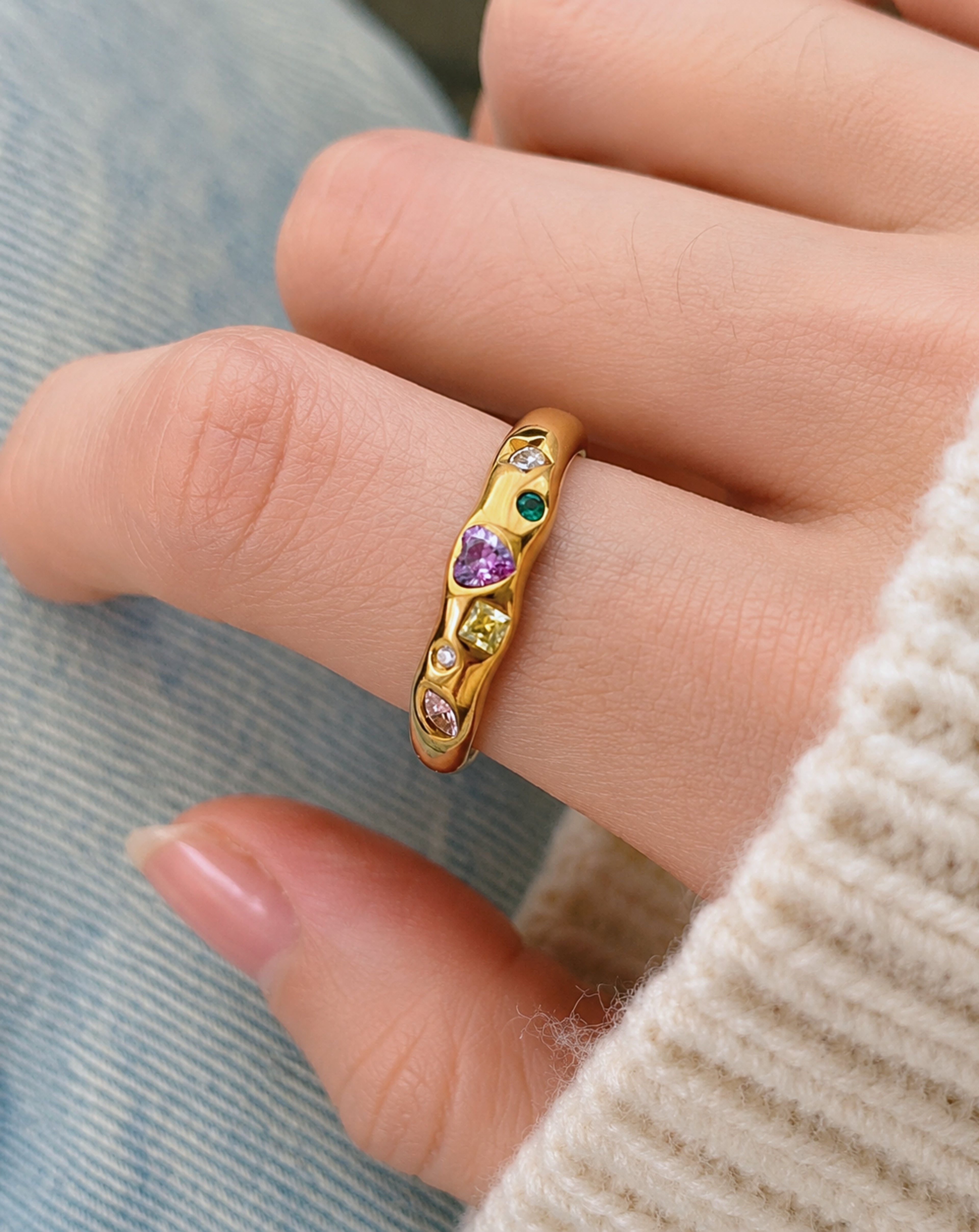 Retro Colorful Zircon Geometric Ring for Women
