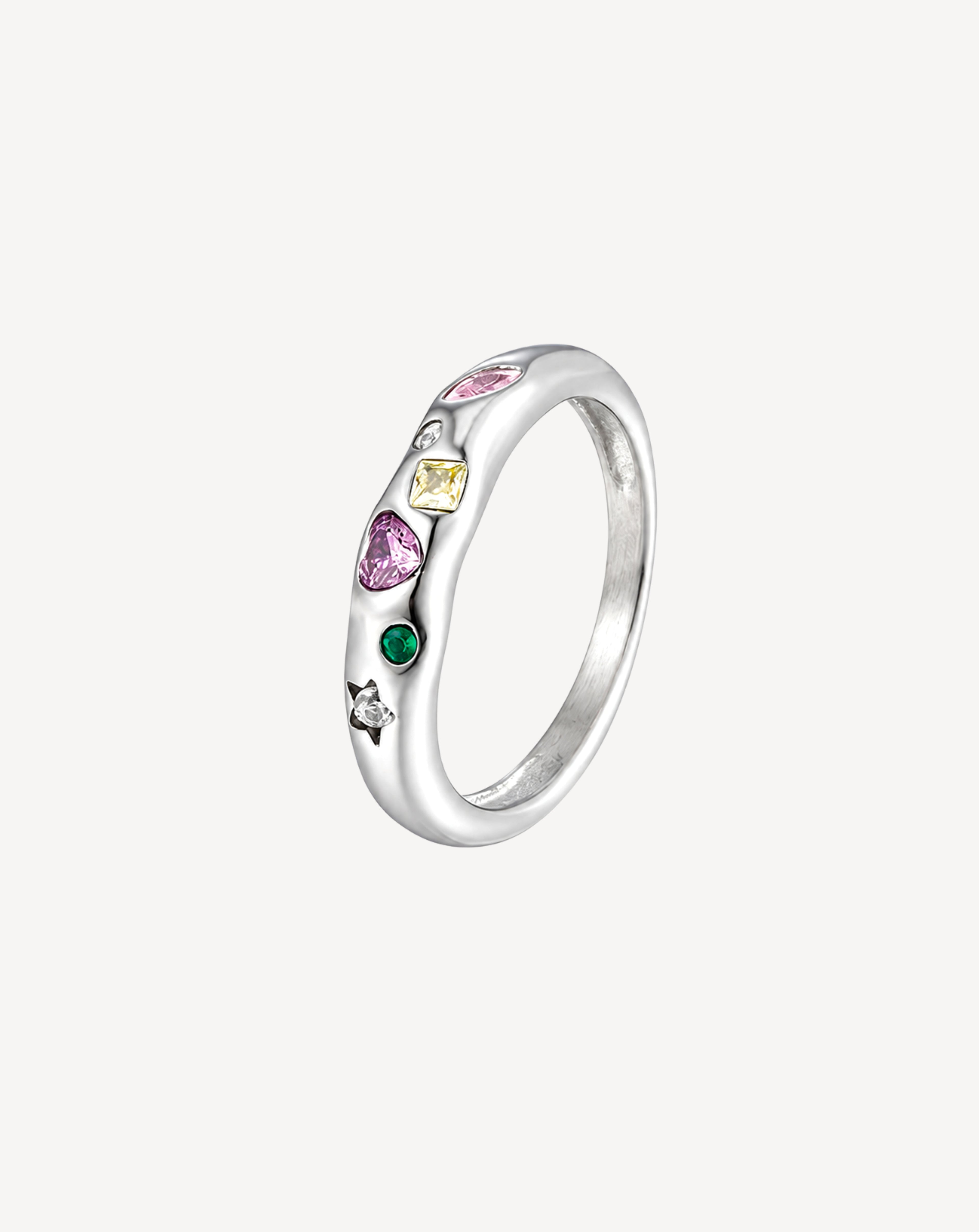 Retro Colorful Zircon Geometric Ring for Women