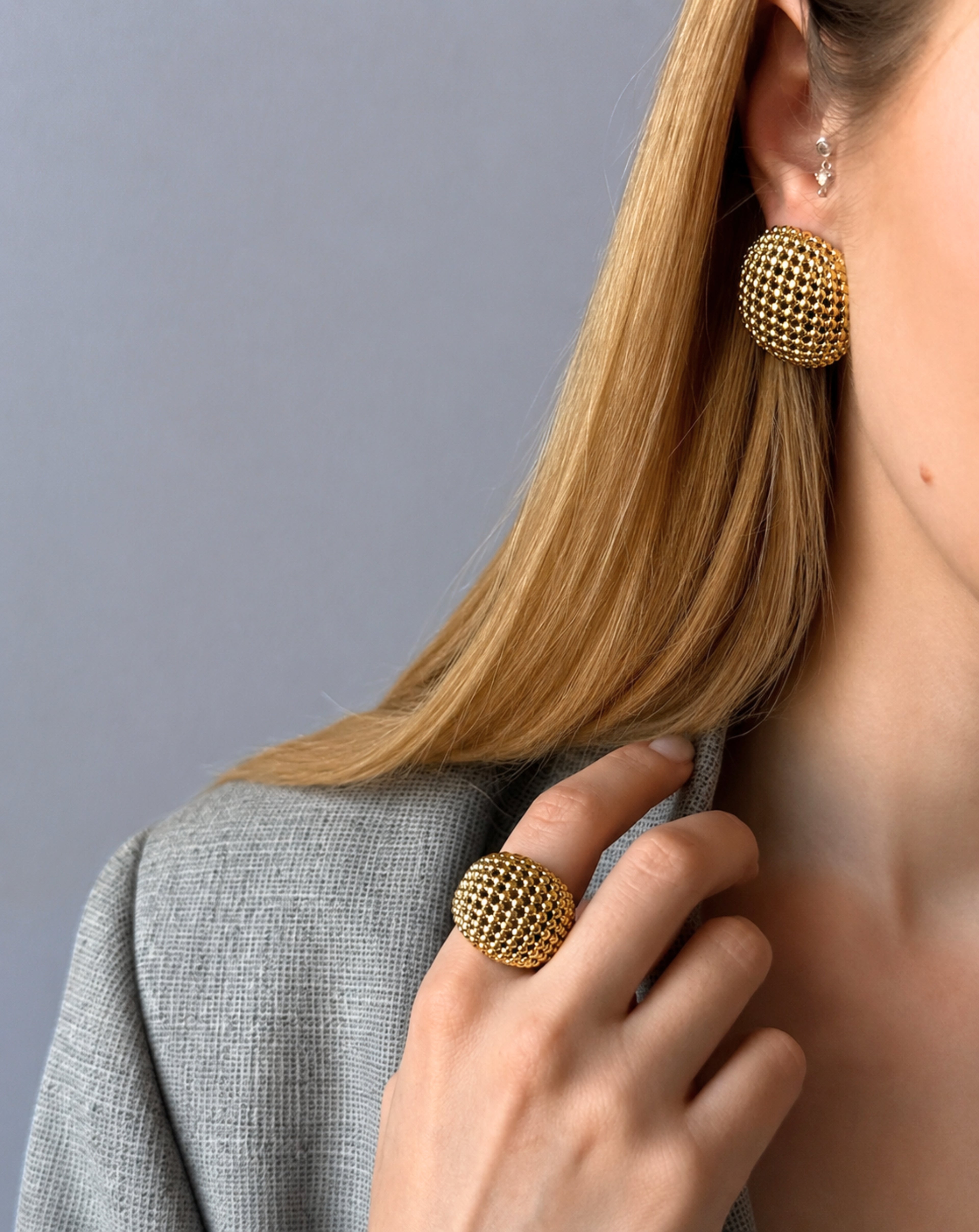 Stainless Steel Mesh Openwork Ring for Women | Minimalist Geometric Ring