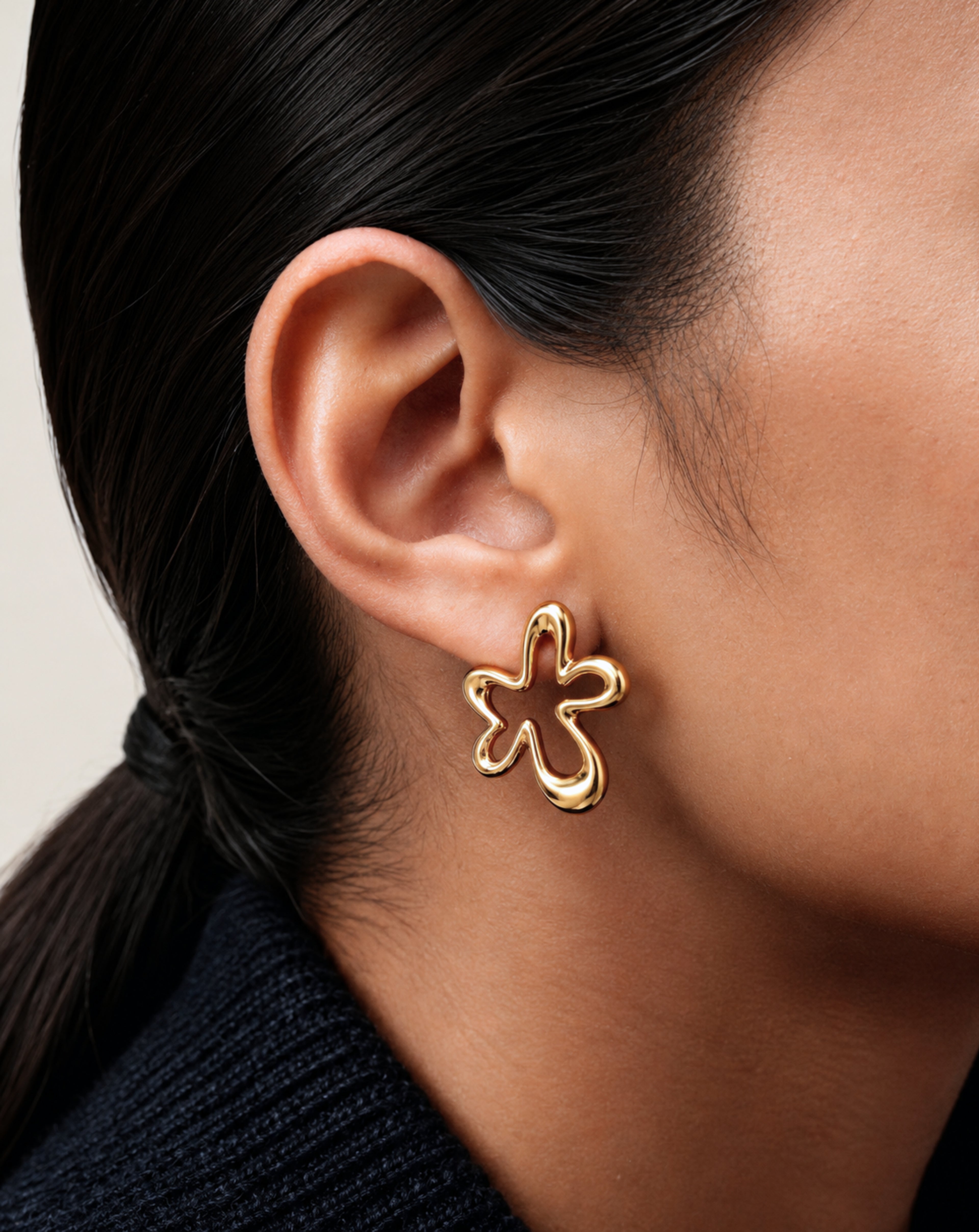 18K Gold-Plated Copper Flower Earrings for Women