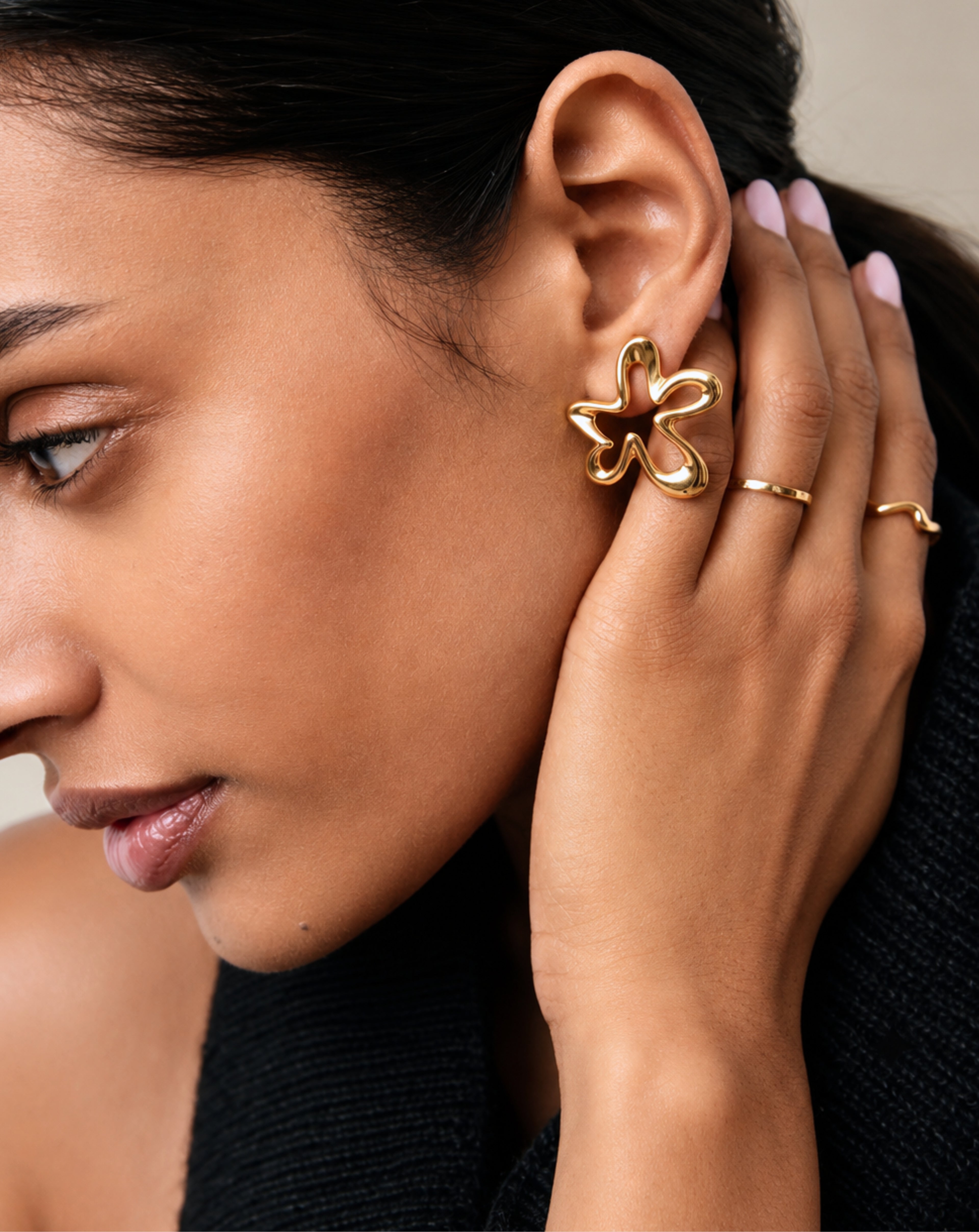 18K Gold-Plated Copper Flower Earrings for Women