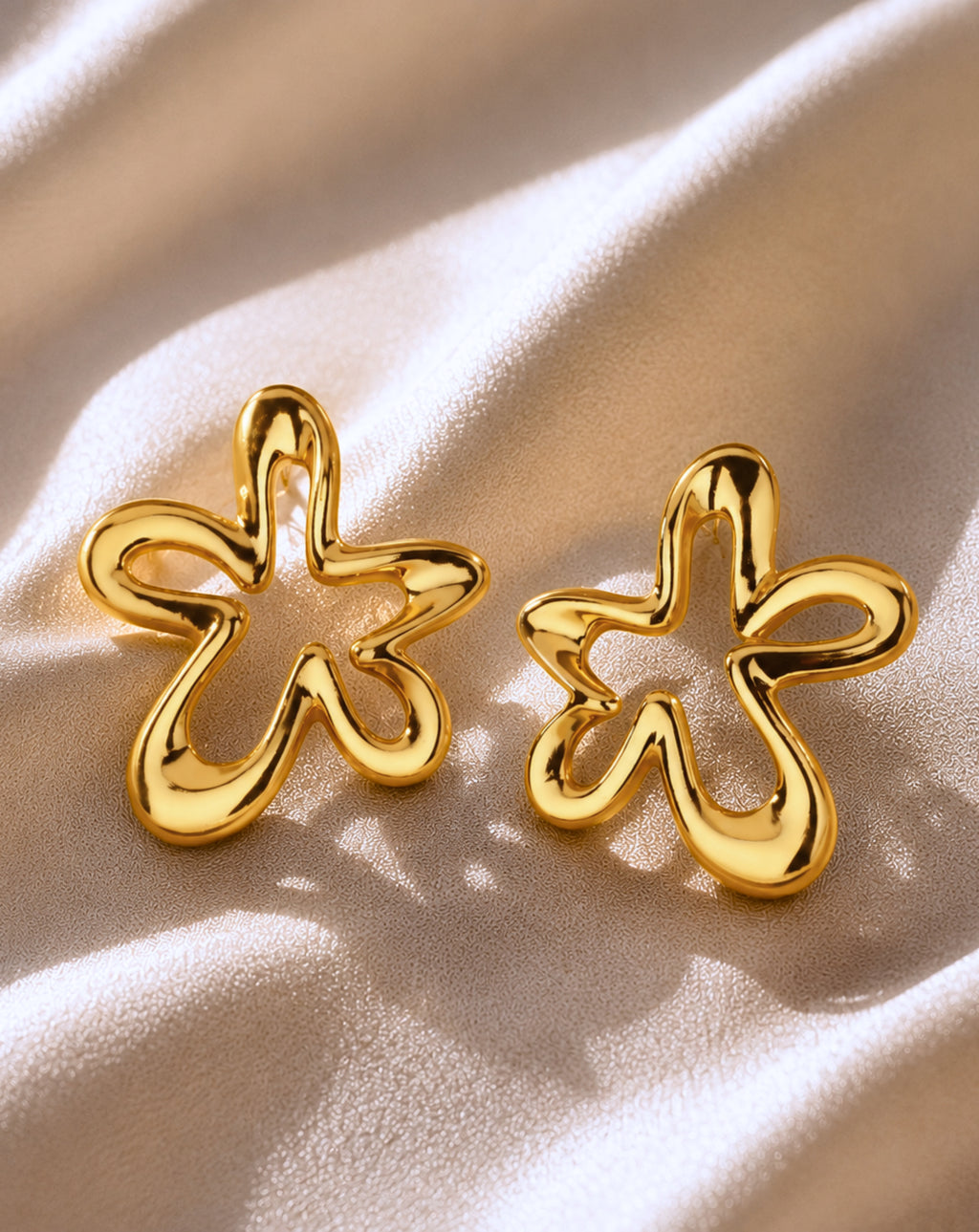 18K Gold-Plated Copper Flower Earrings for Women