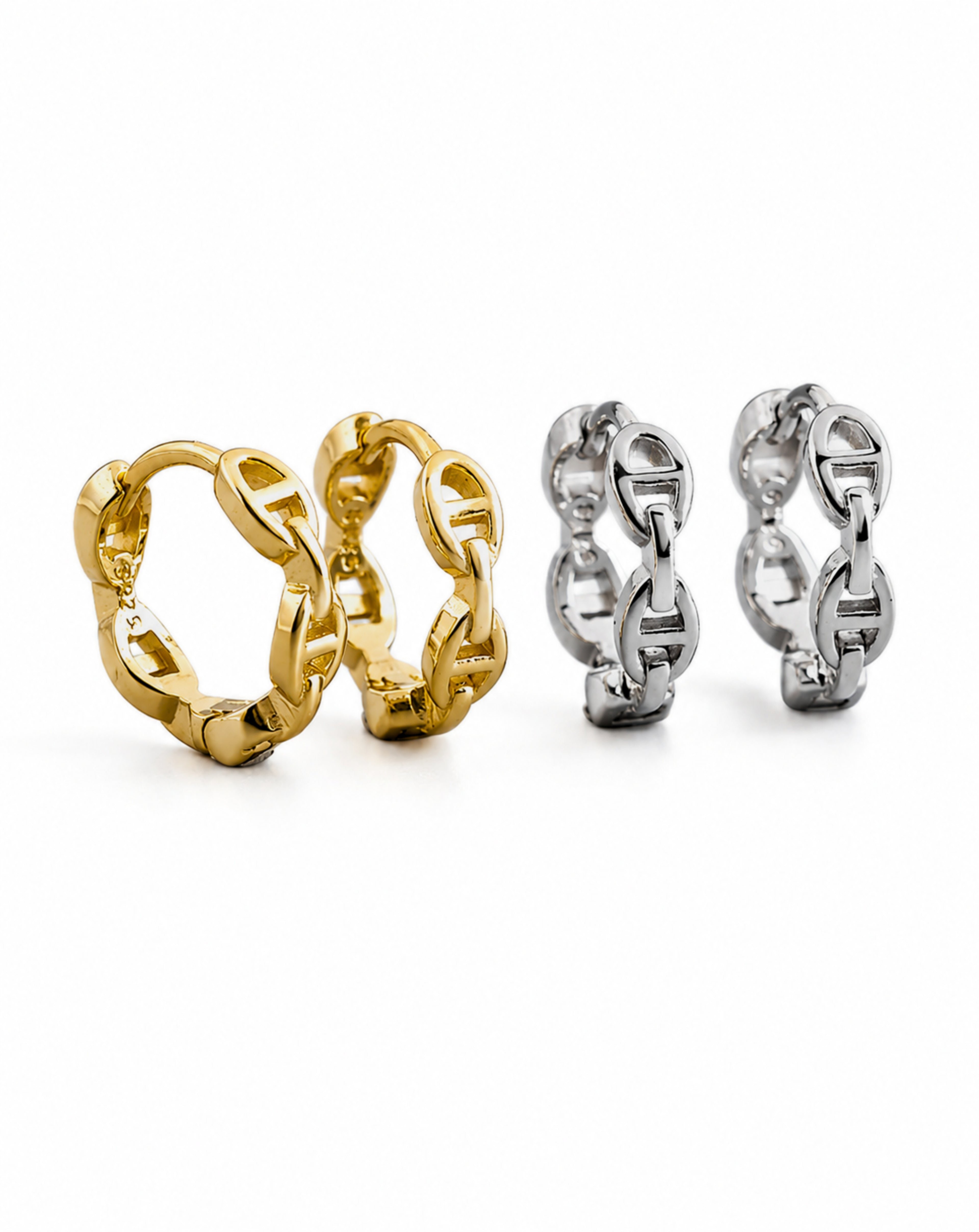 925 Sterling Silver Hoop Chain Earrings for Women | Gold & White Gold