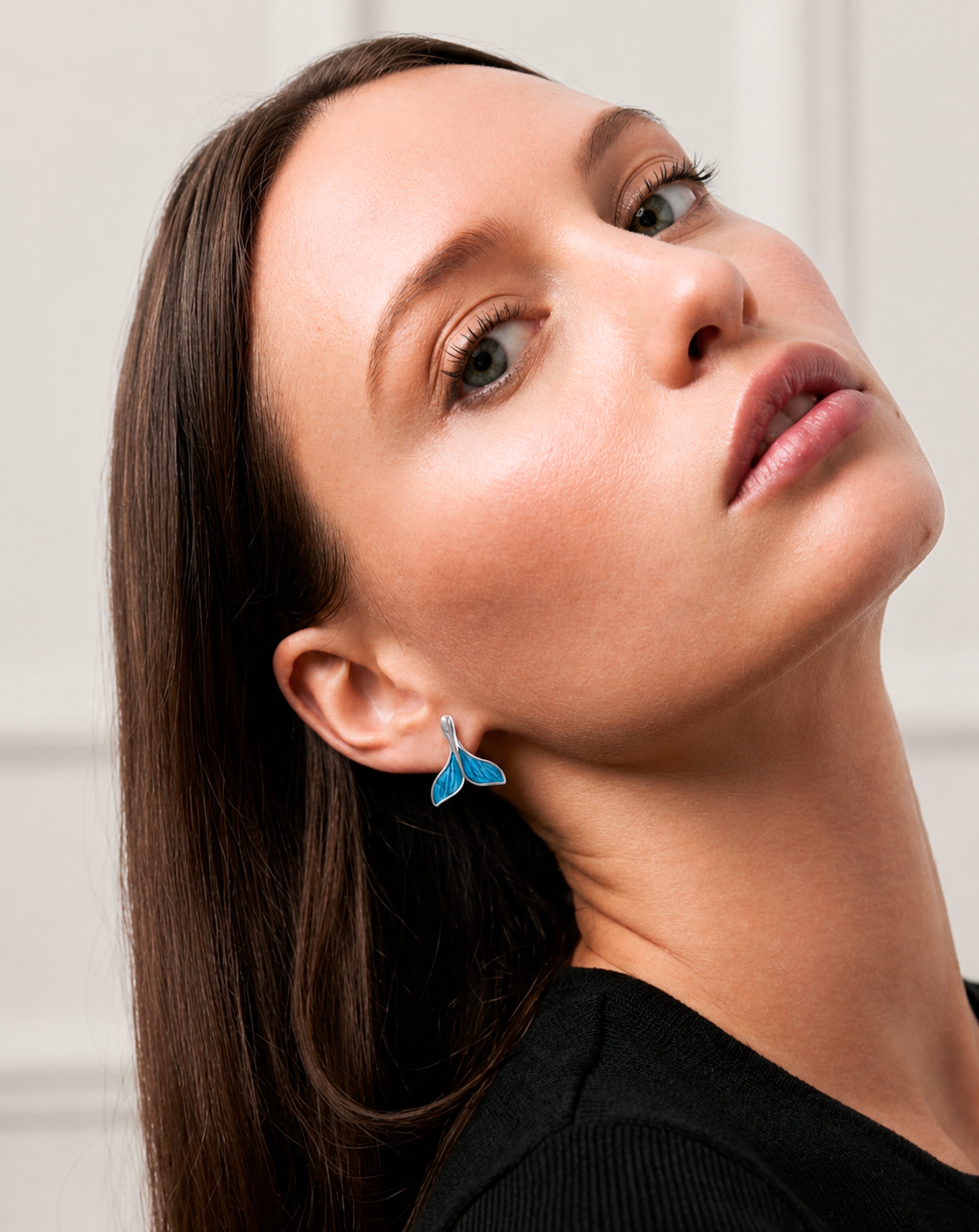 925 Sterling Silver Mermaid Tail Stud Earrings | Blue