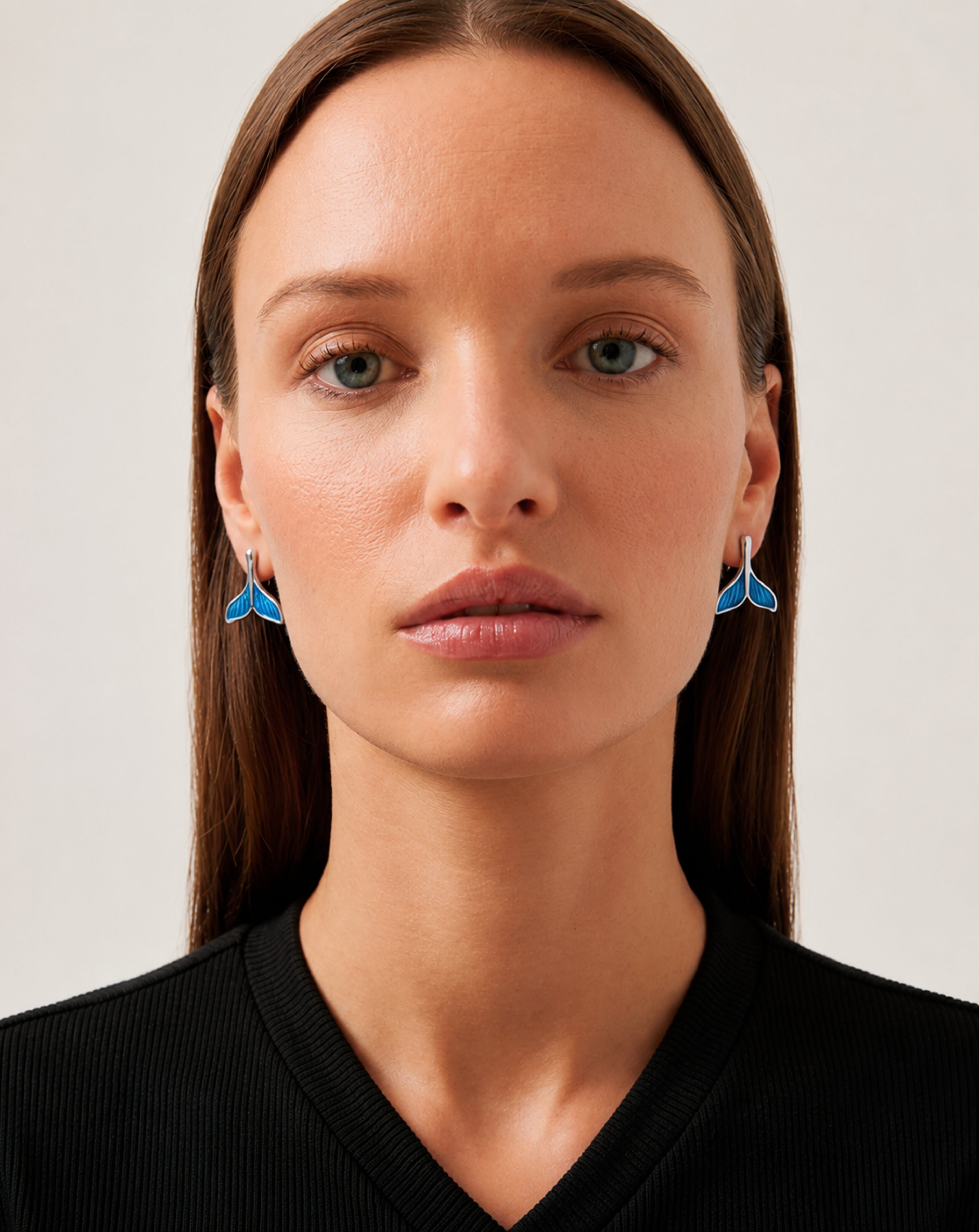 925 Sterling Silver Mermaid Tail Stud Earrings | Blue