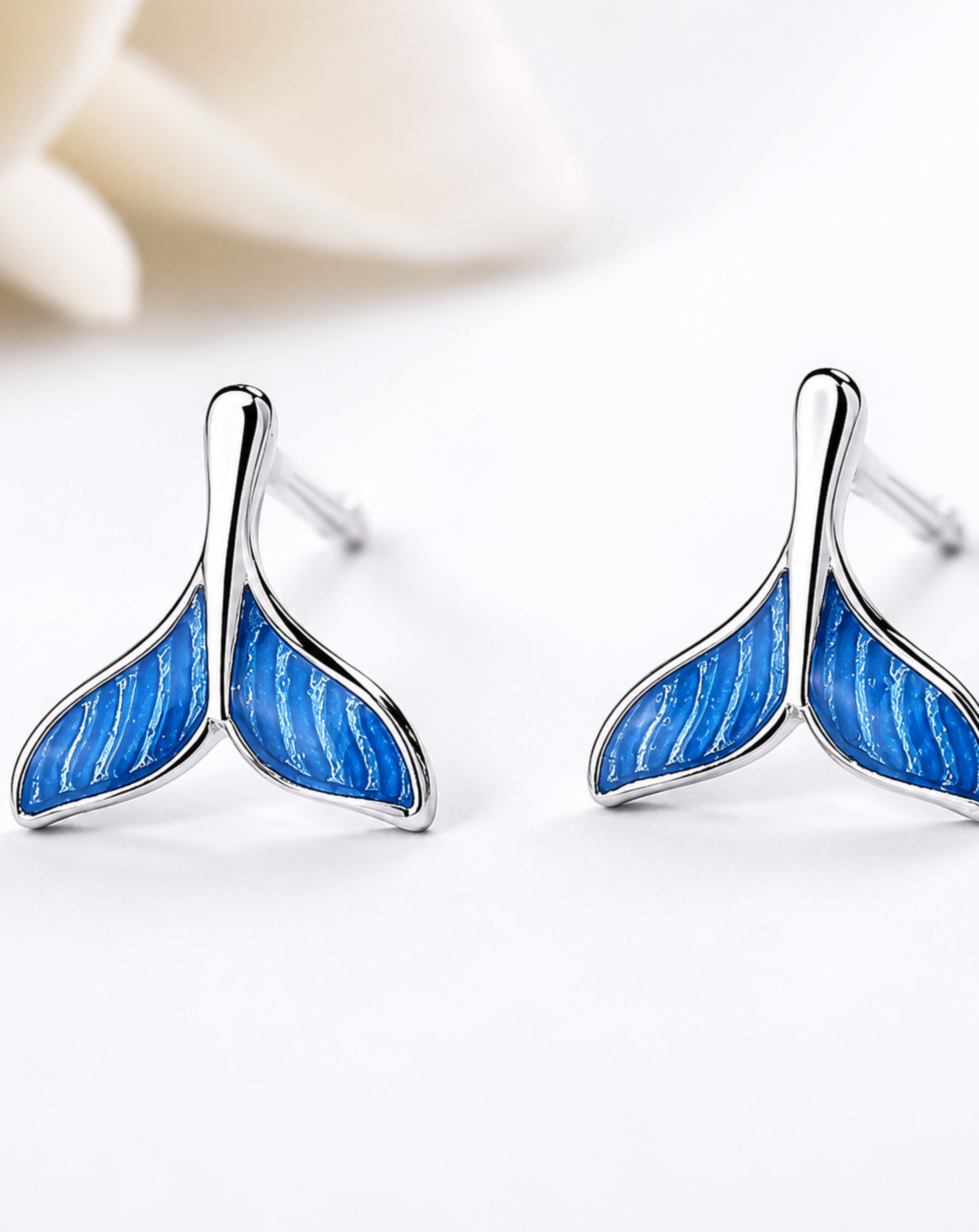 925 Sterling Silver Mermaid Tail Stud Earrings | Blue