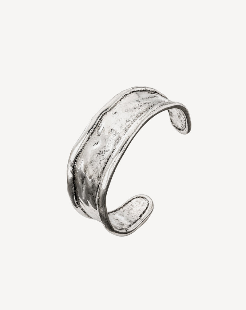Textured Open Cuff Bracelet | Antique Silver Alloy