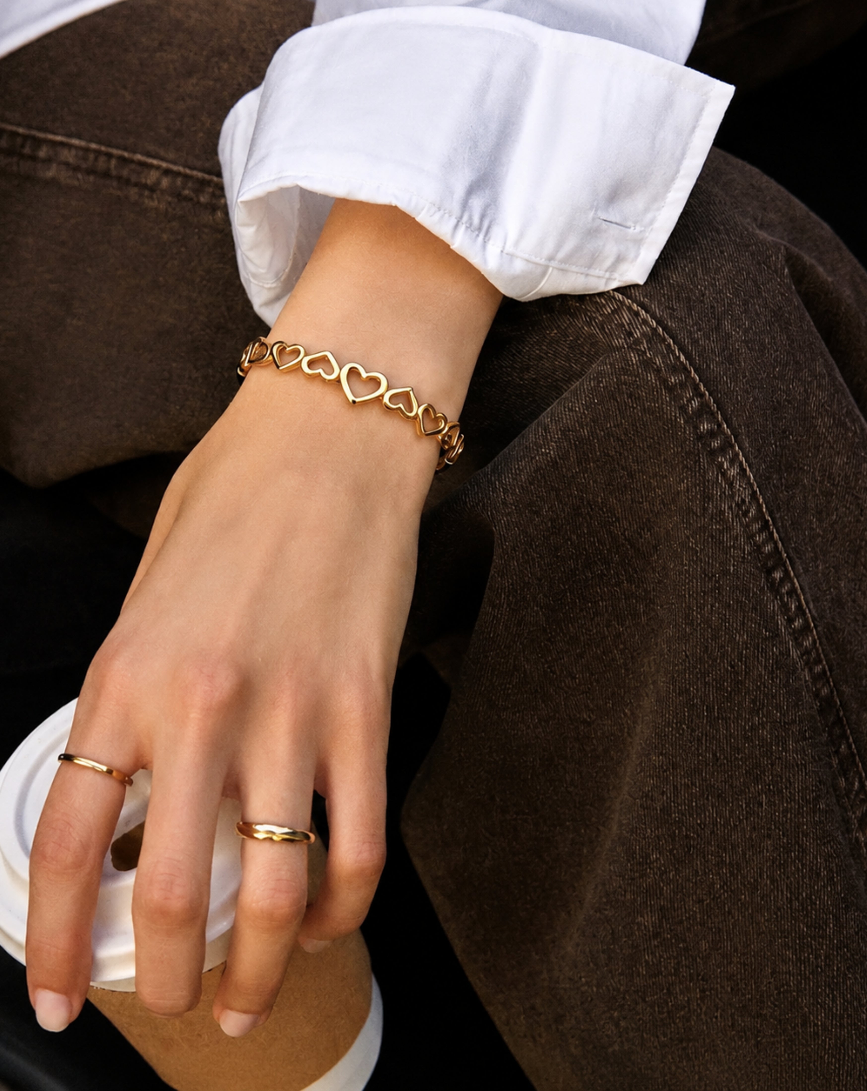 Hollow Heart Link Bracelet | Gold & Silver Stainless Steel
