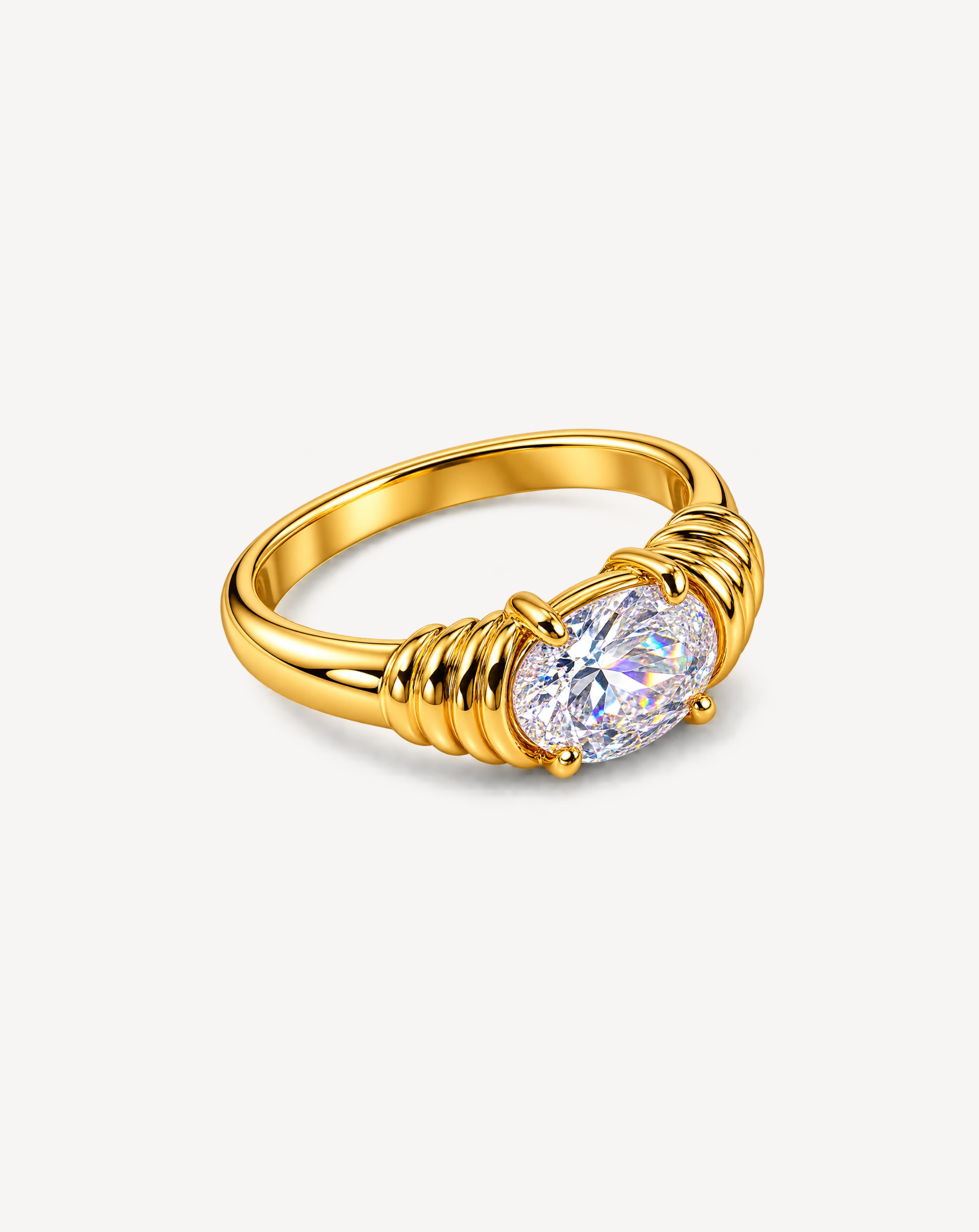 18K Gold Plated Solitaire Zircon Ring for Women | Elegant Statement Ring