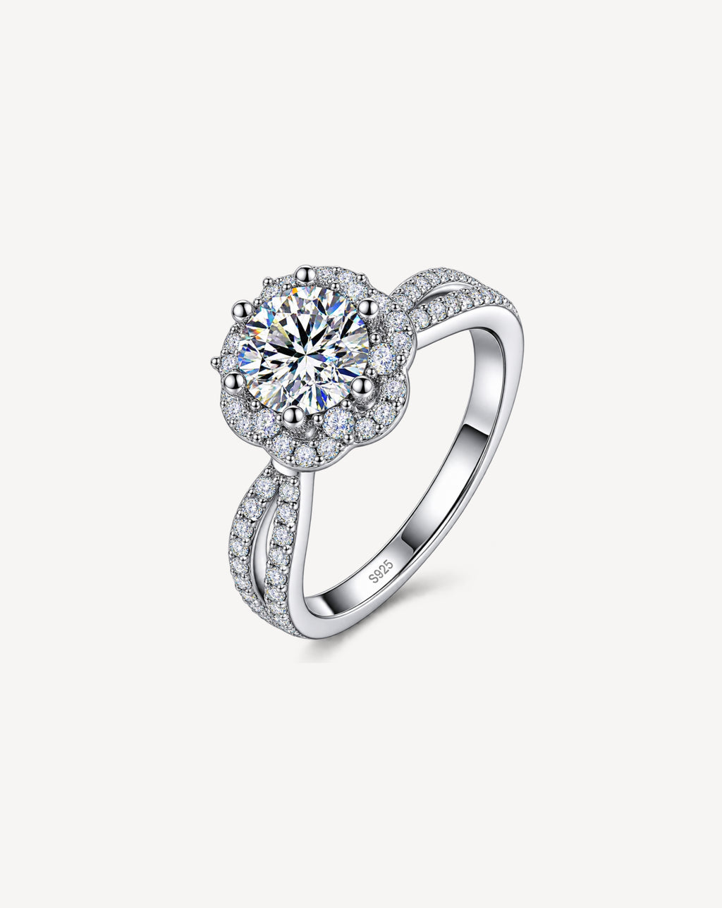 1CT Moissanite Halo Ring in 925 Sterling Silver | Twisted Band