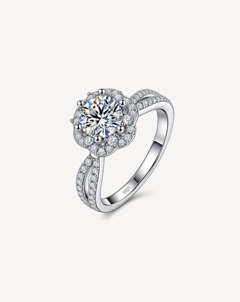 1CT Moissanite Halo Ring in 925 Sterling Silver | Twisted Band