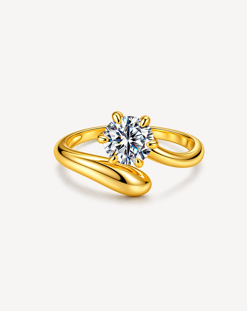 1CT Moissanite Open Ring in 925 Sterling Silver | Modern Bypass Ring