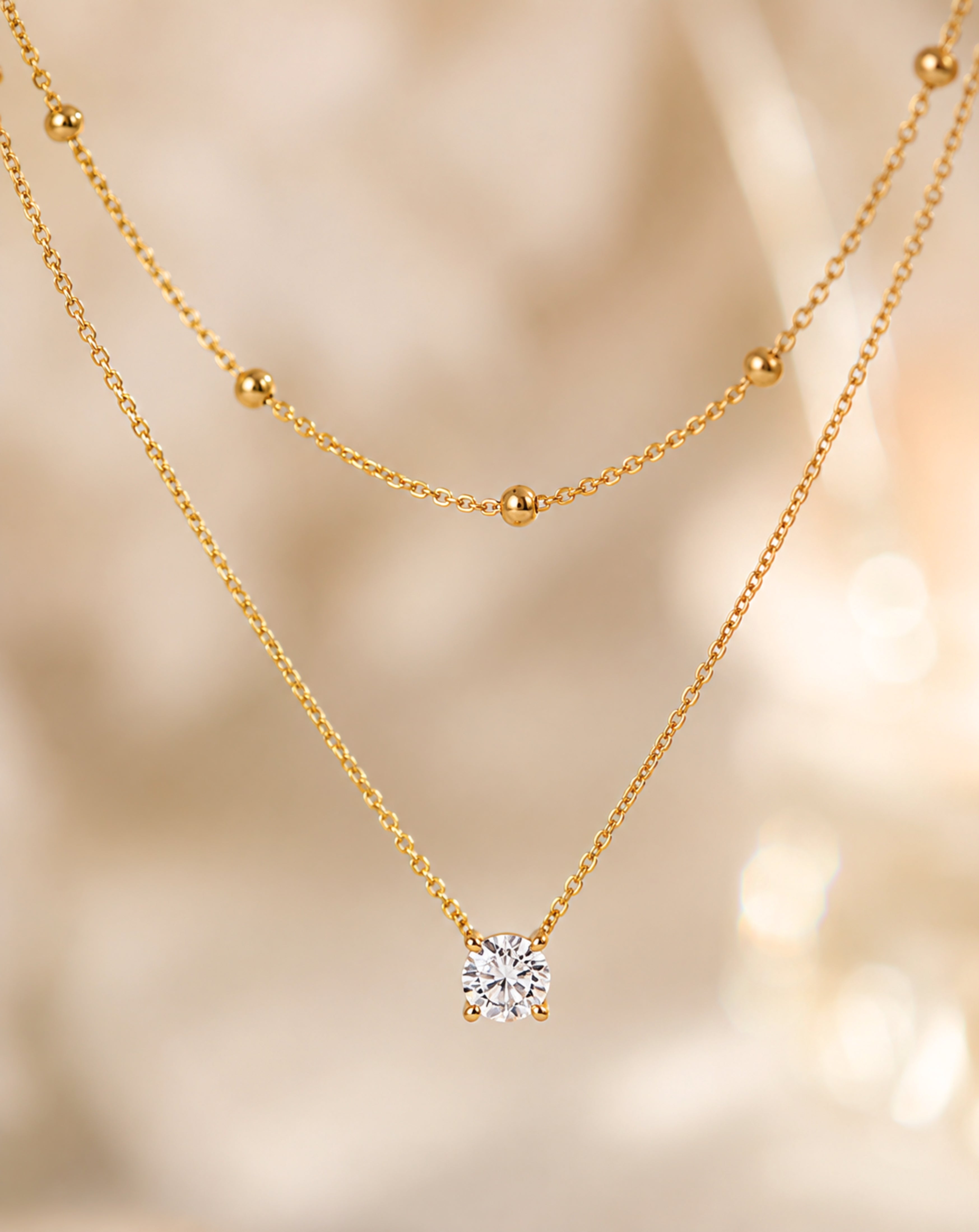 Double-Layer Gold Beaded Necklace for Women