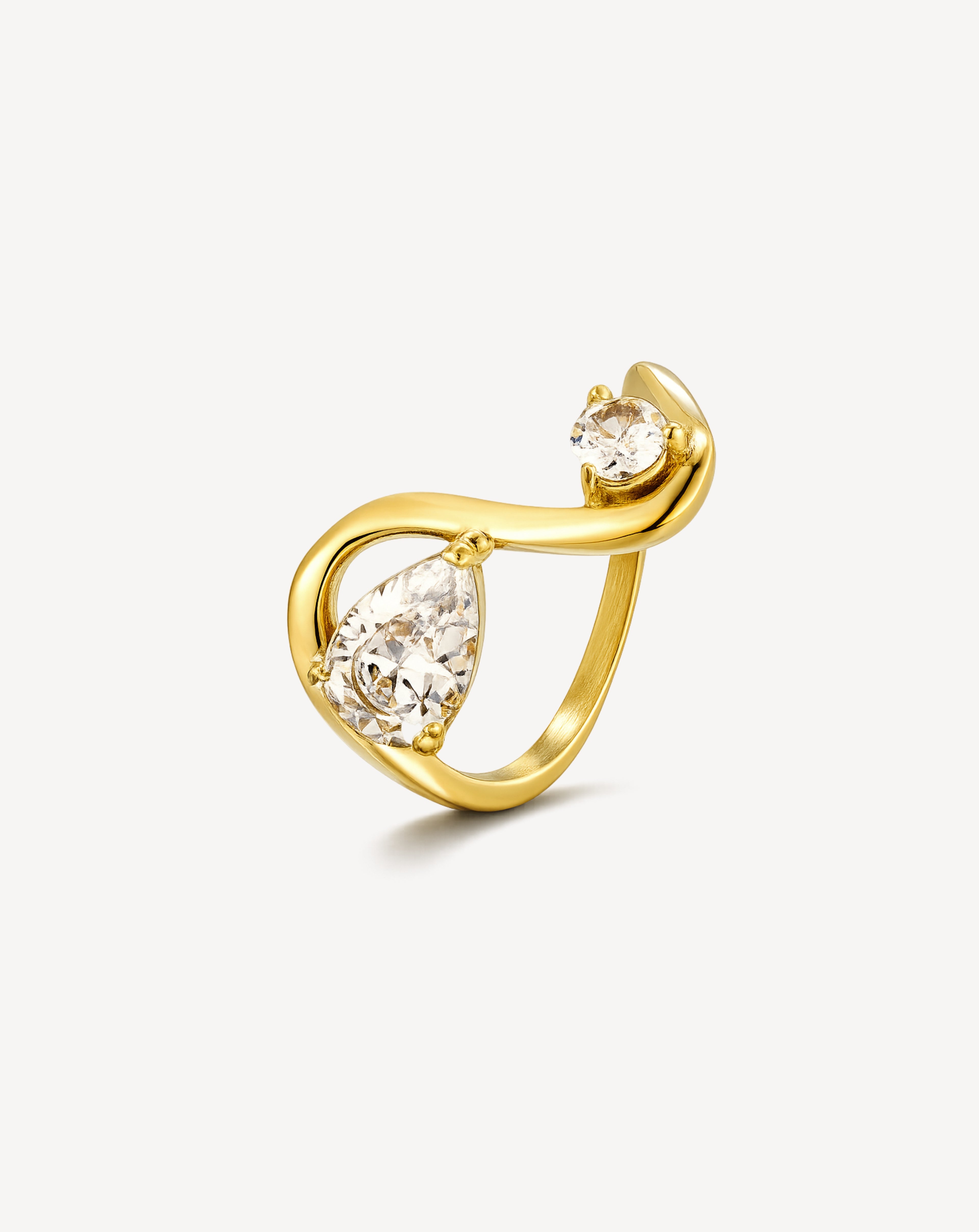 Geometric Zircon Double Ring | Gold Stainless Steel