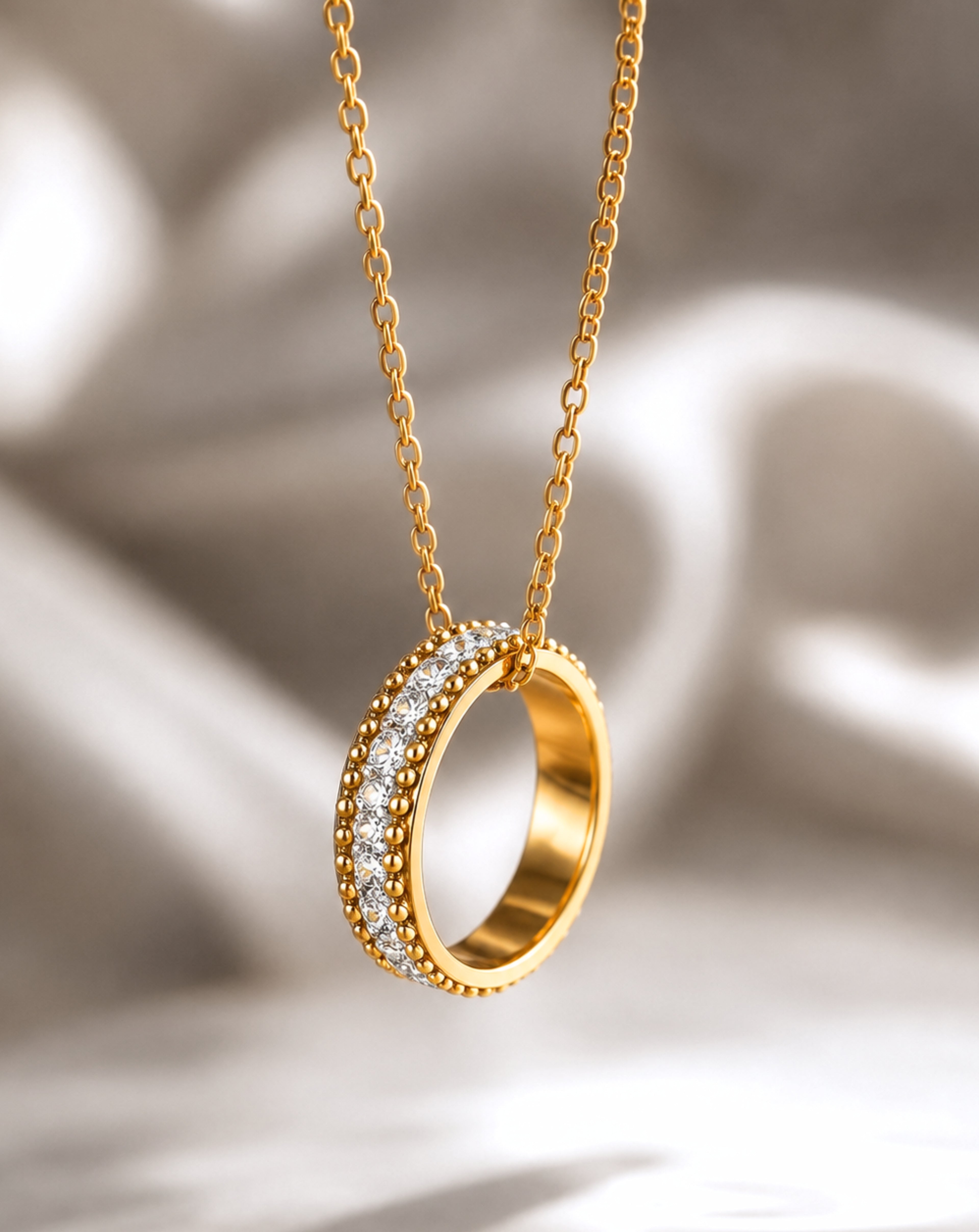 Gold-plated Stainless Steel Single Row Diamond Ring