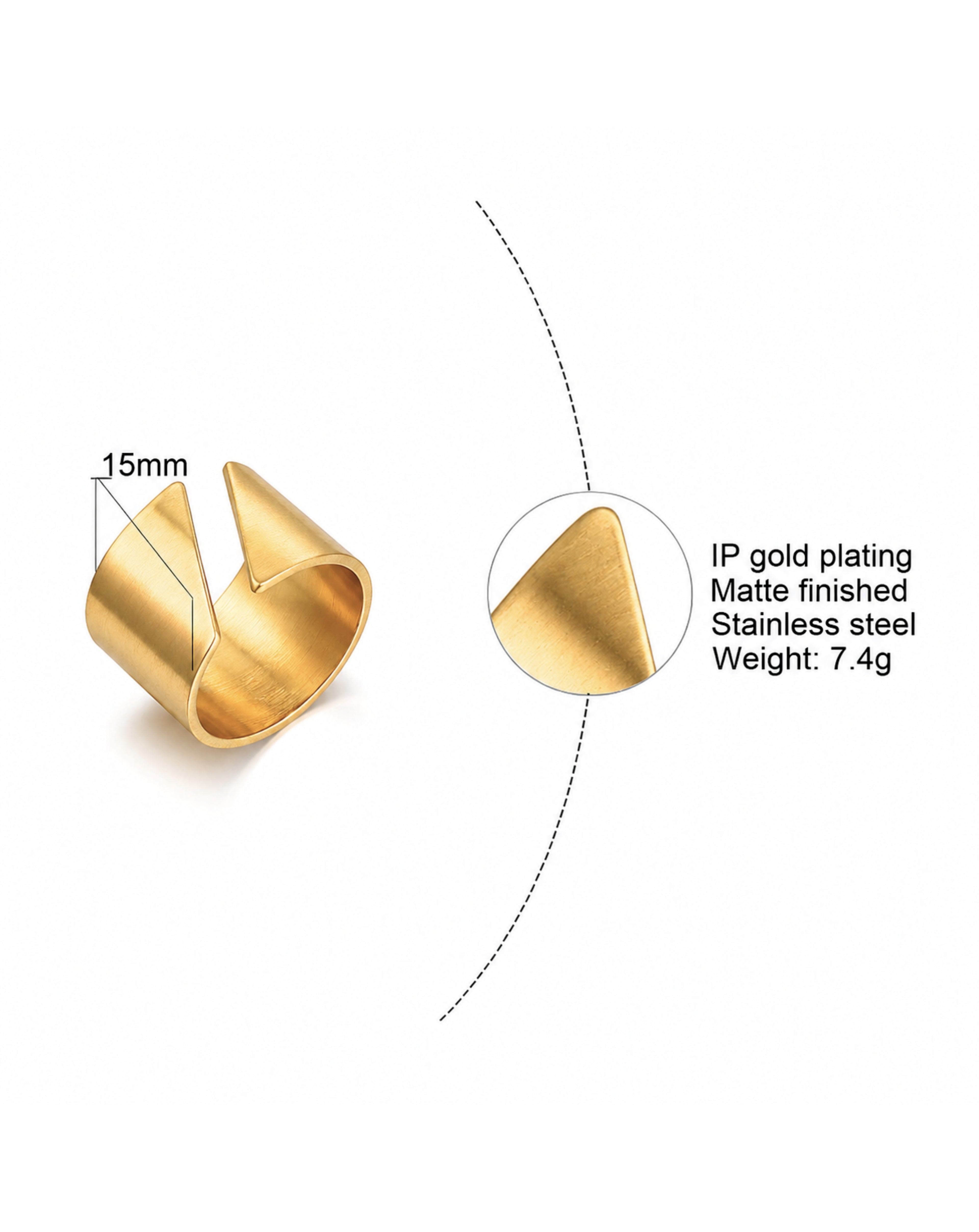 Gold U-Shaped Titanium Steel Open Ring for Women | Statement Ring