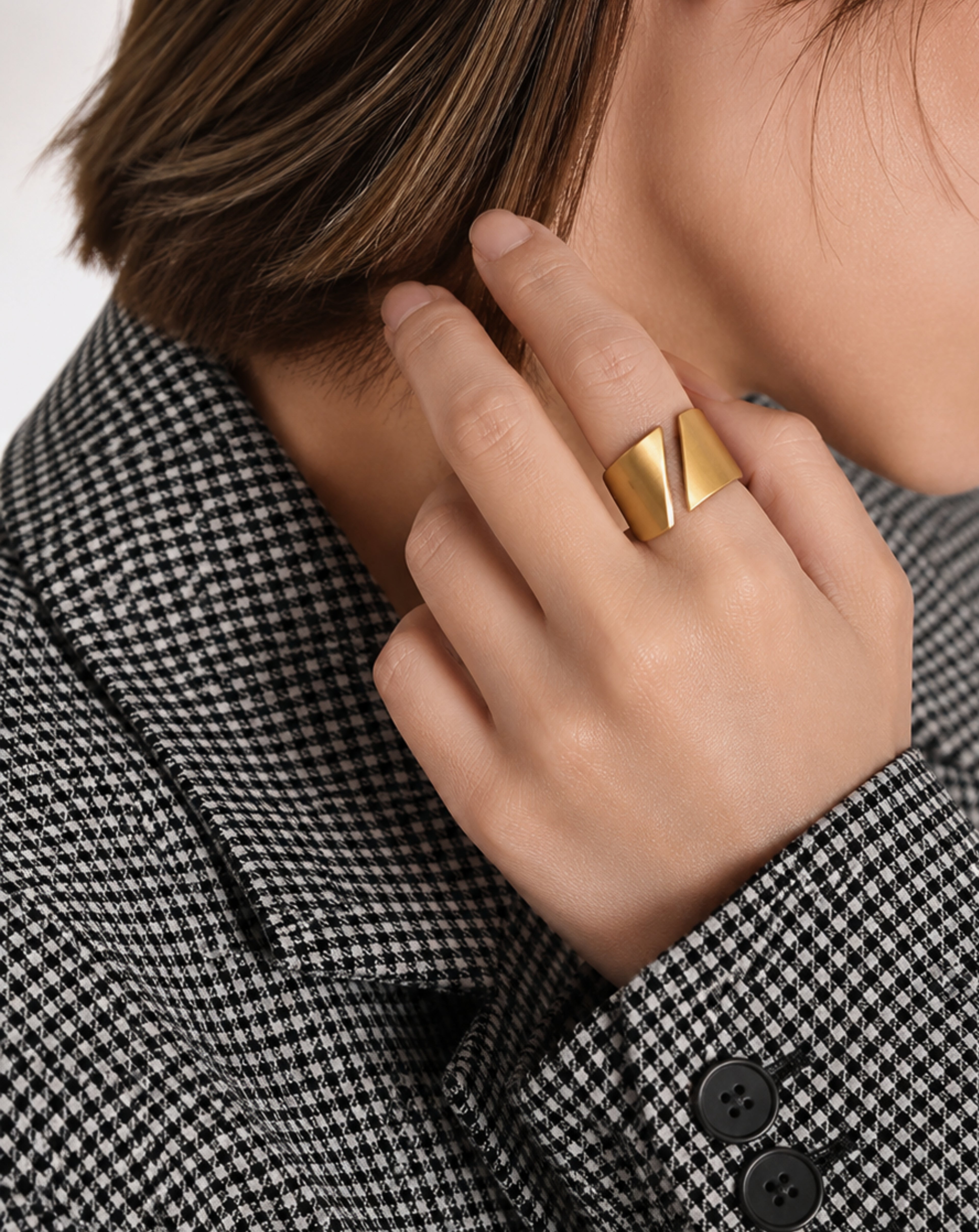 Gold U-Shaped Titanium Steel Open Ring for Women | Statement Ring