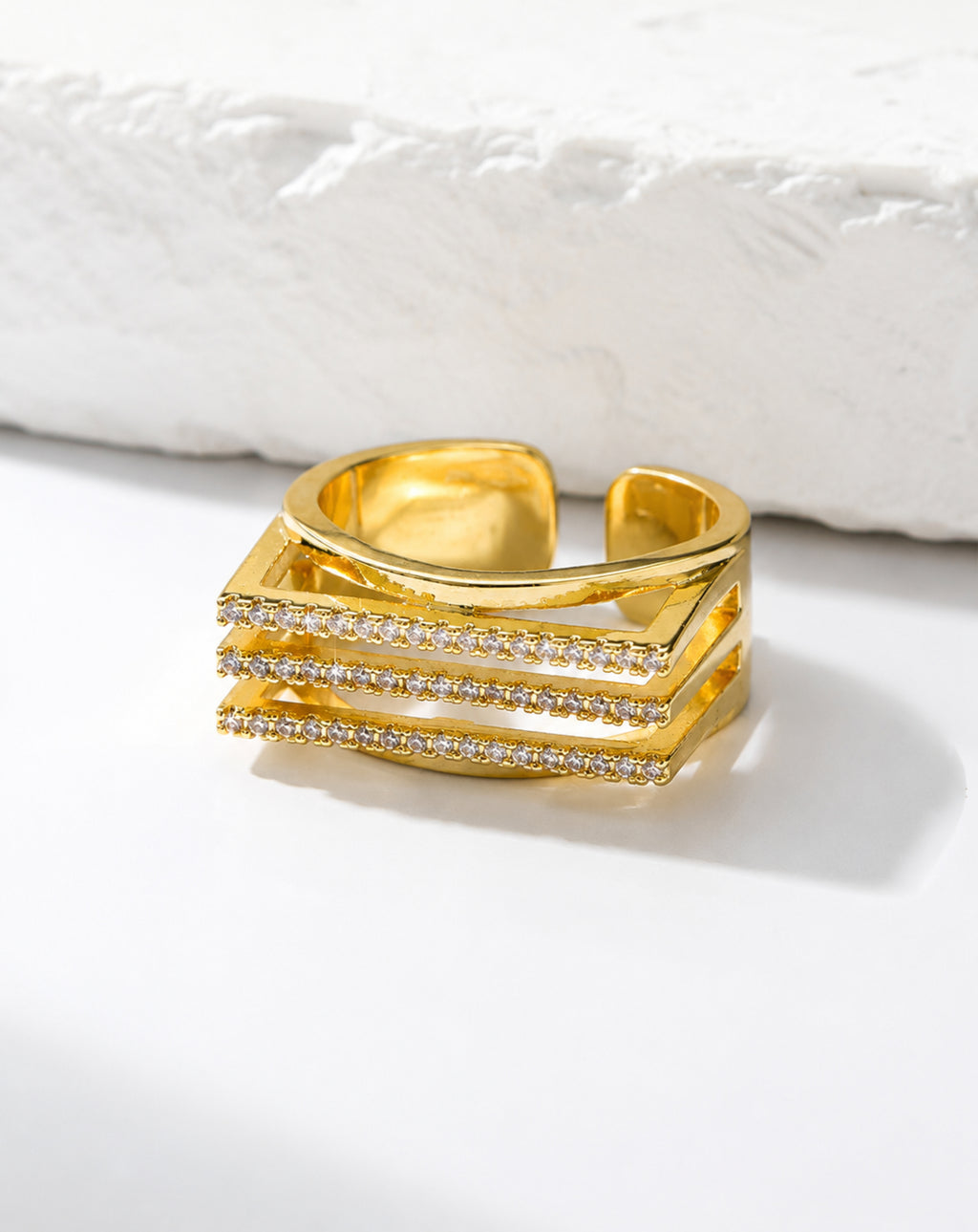 Gold Geometric Layered Open Ring for Women | Minimalist Statement Ring