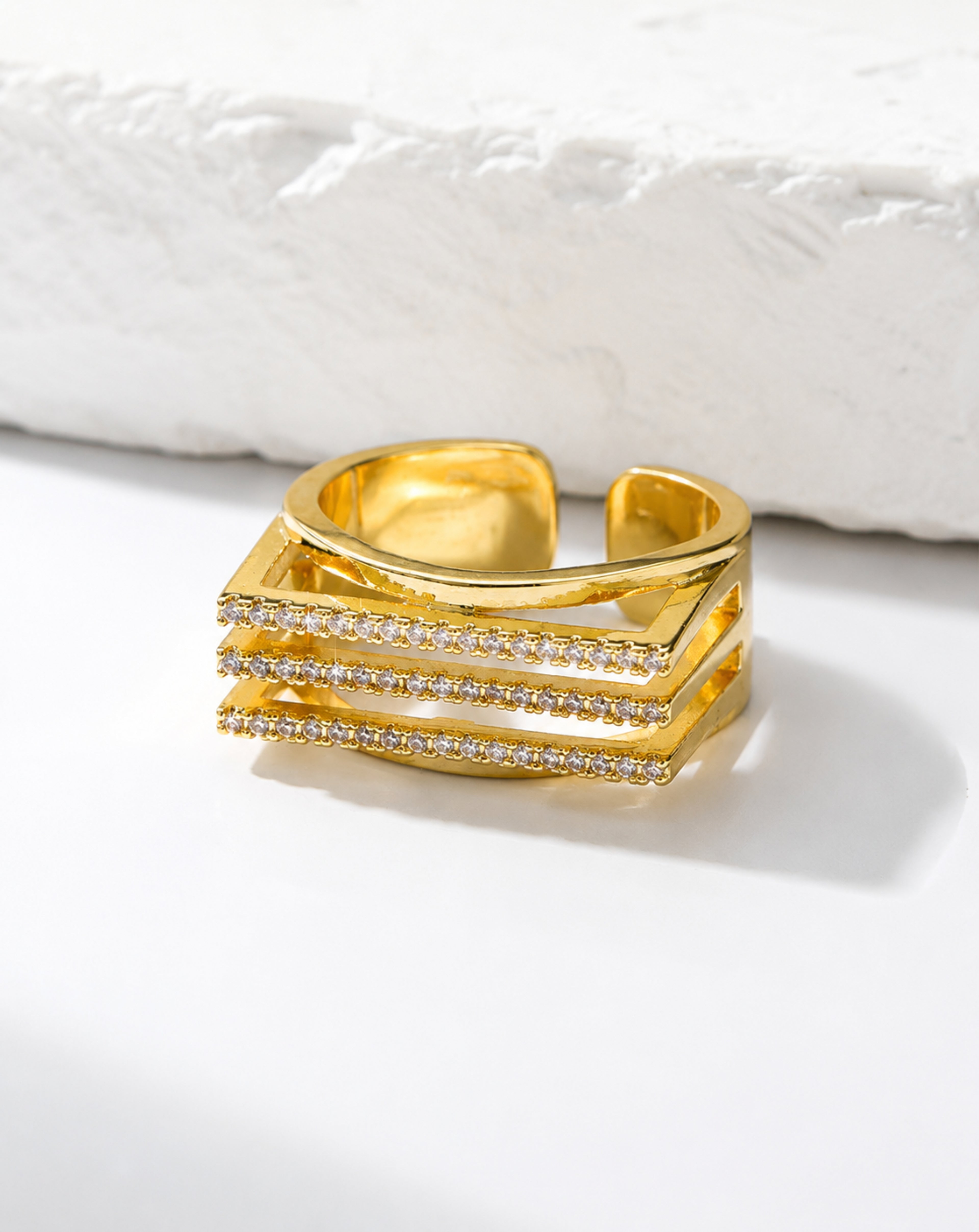 Gold Geometric Layered Open Ring for Women | Minimalist Statement Ring