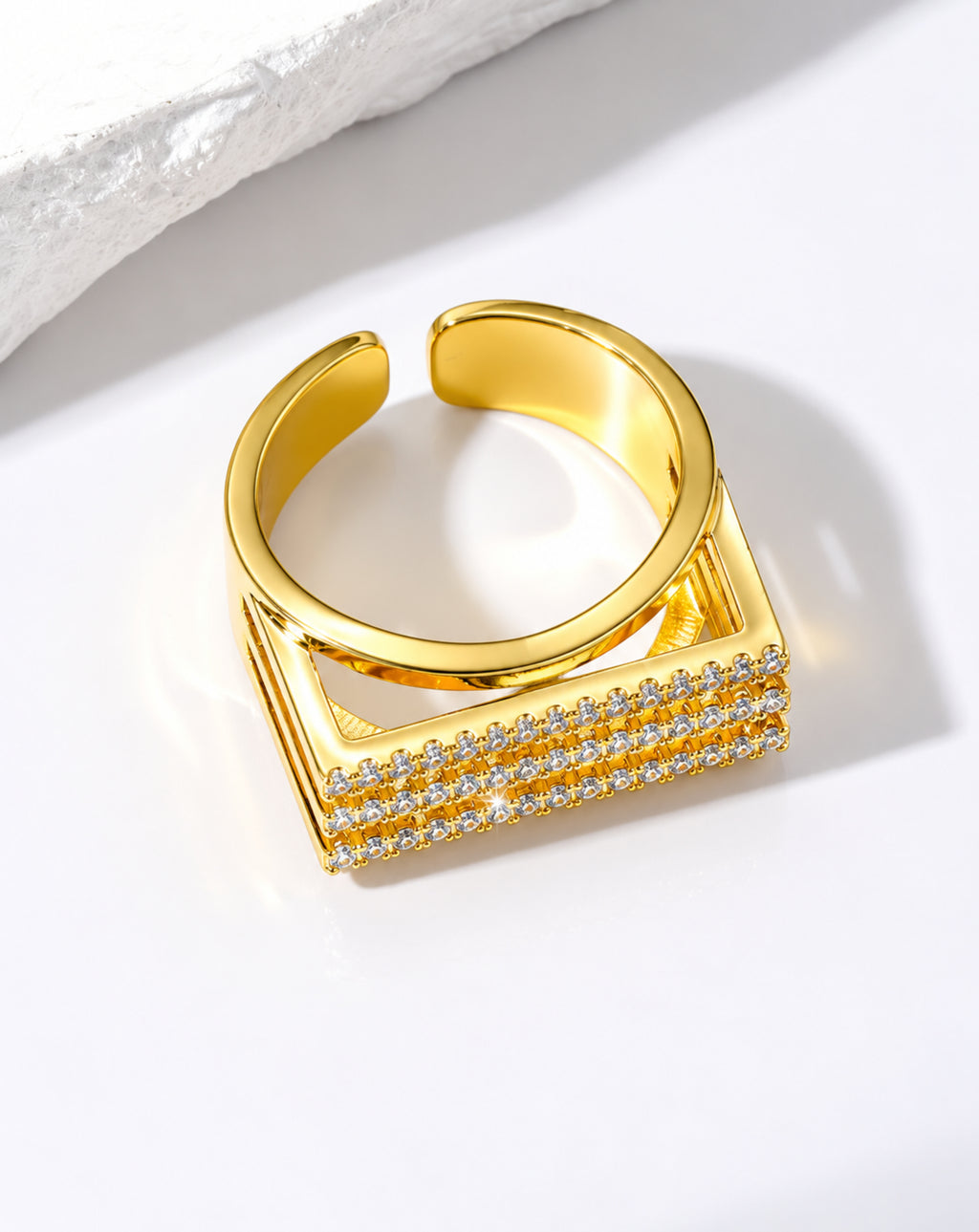 Gold Geometric Layered Open Ring for Women | Minimalist Statement Ring