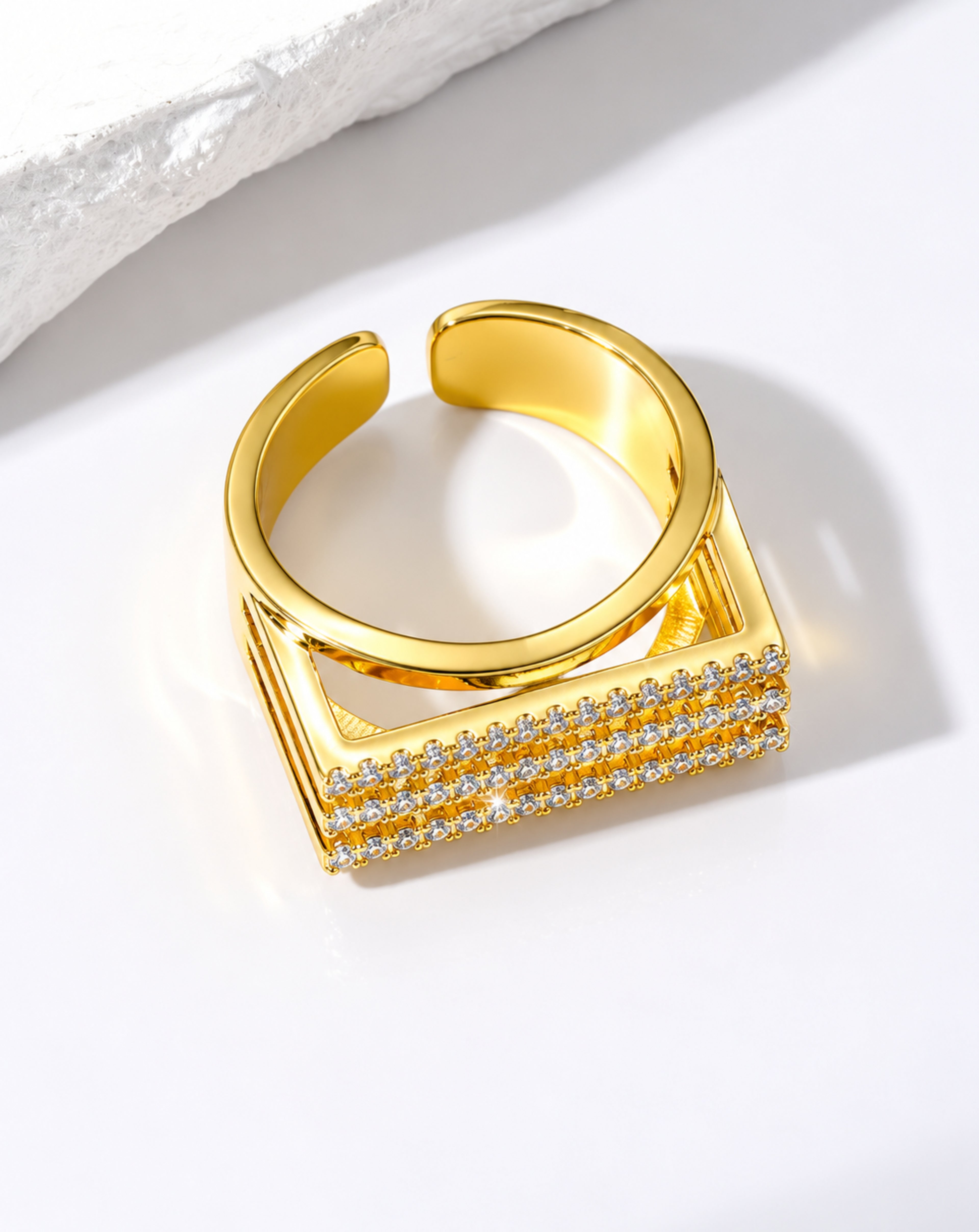 Gold Geometric Layered Open Ring for Women | Minimalist Statement Ring
