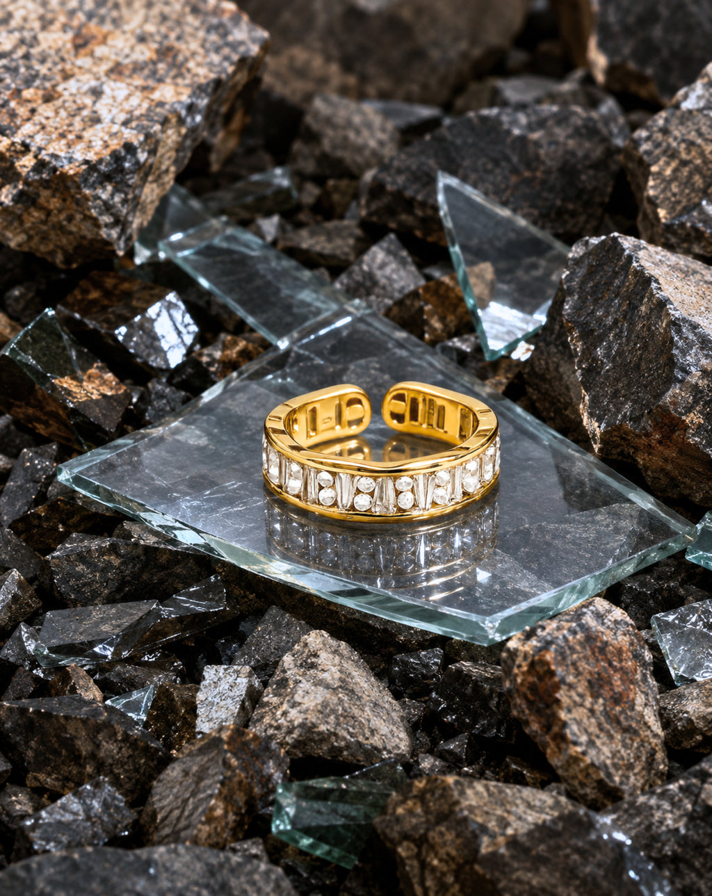 Zircon Adjustable Open Ring for Women | Gold Geometric Ring