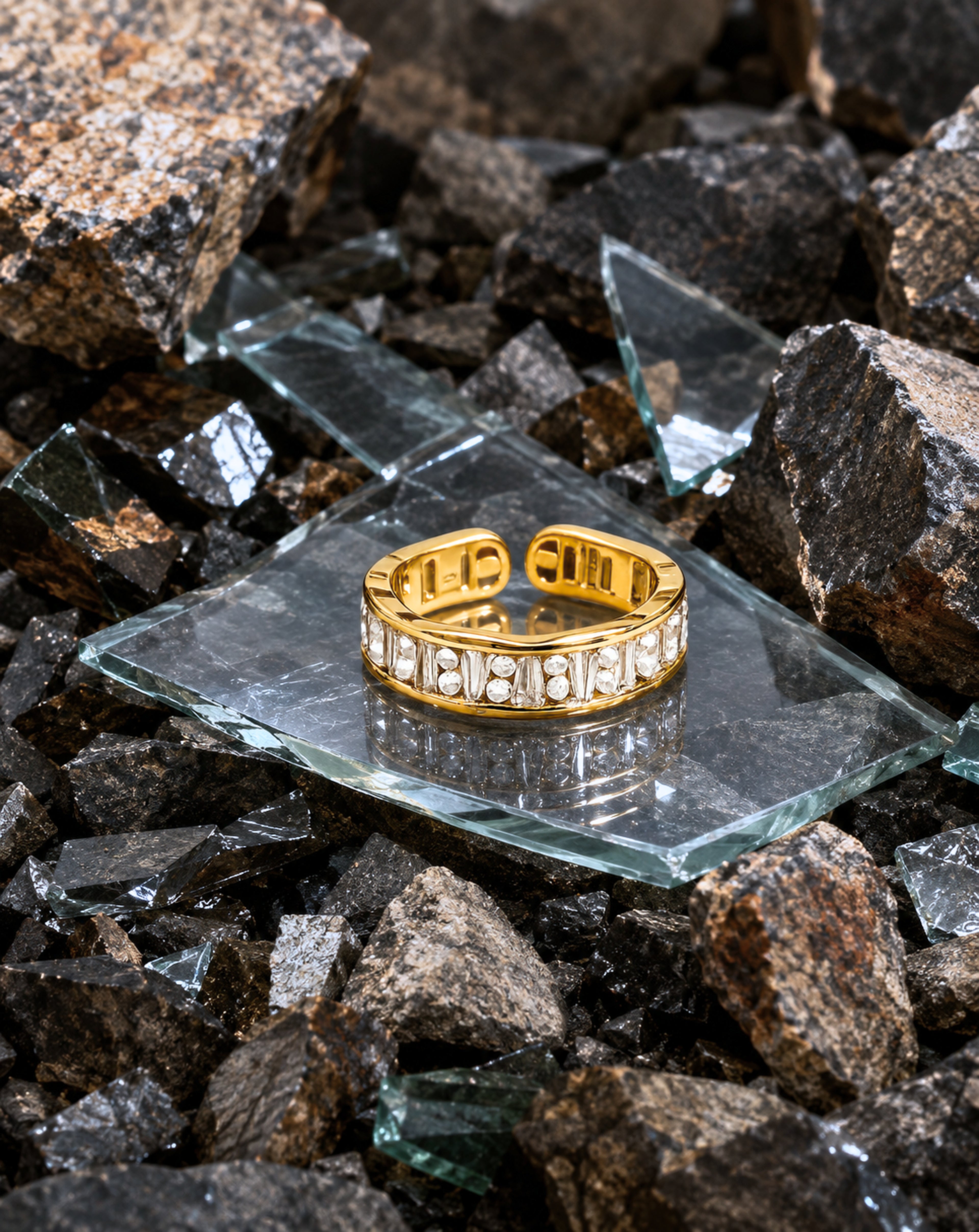 Zircon Adjustable Open Ring for Women | Gold Geometric Ring
