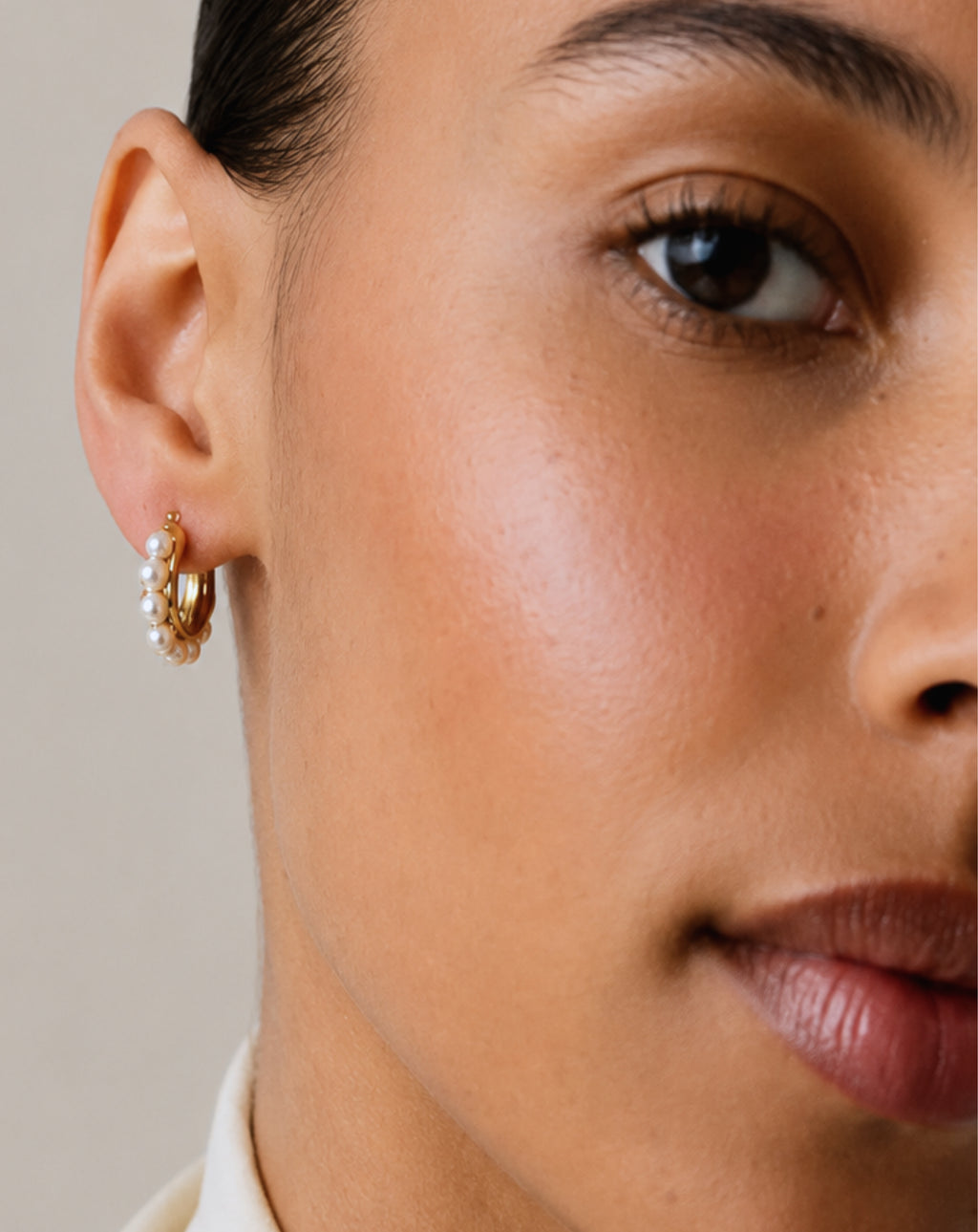 European American French Retro U-shaped Pearl Earring Girl