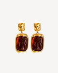 Caramel-toned Acrylic Earrings With Amber Gradient Effect And Classic Hong Kong Style. Geometric Pendant Design, Cool Retro Vibe, Presenting Premium Subtle Luxury.